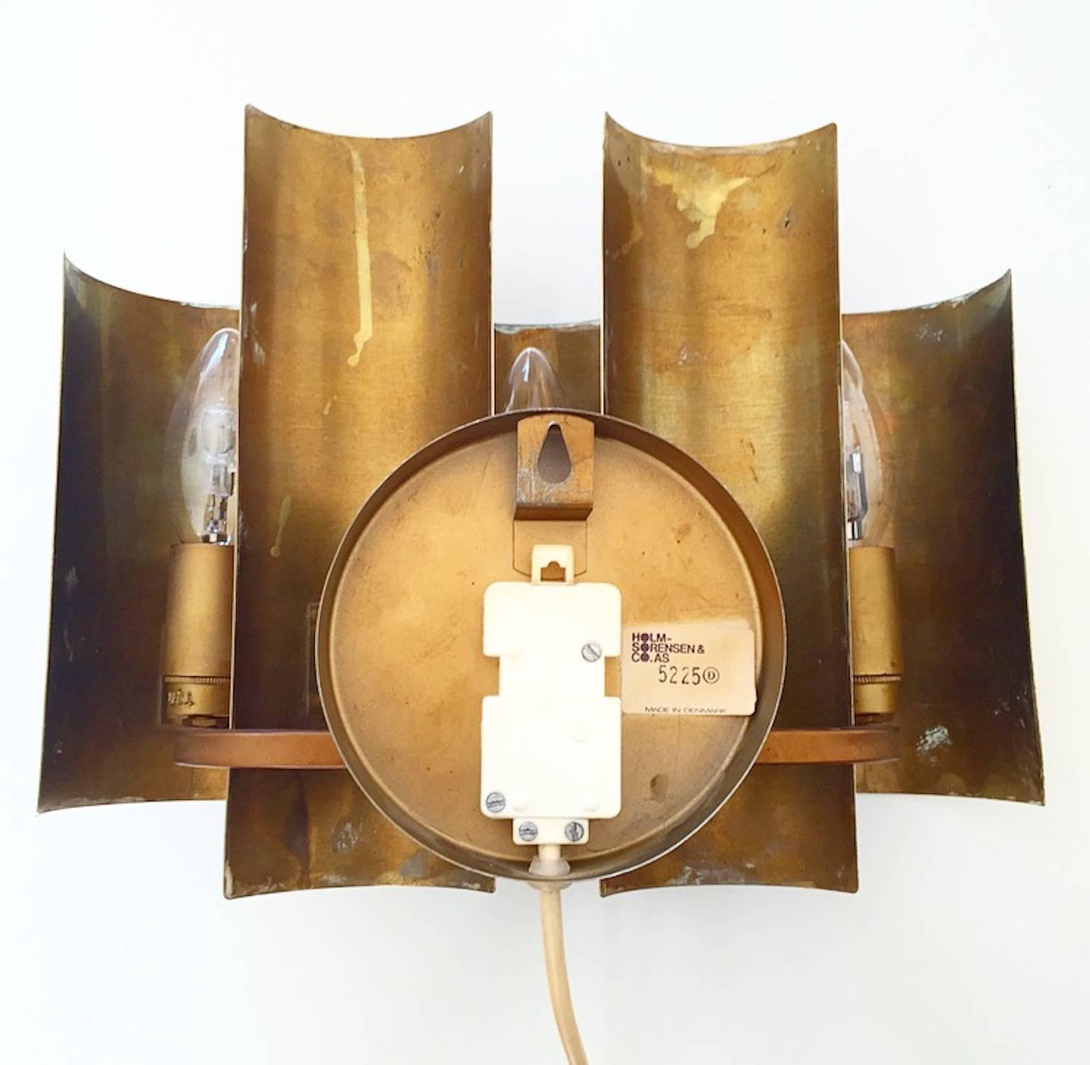 Mid century Brass Sconce by Danish Svend Aage Holm Sørensen In Excellent Condition In Haderslev, DK