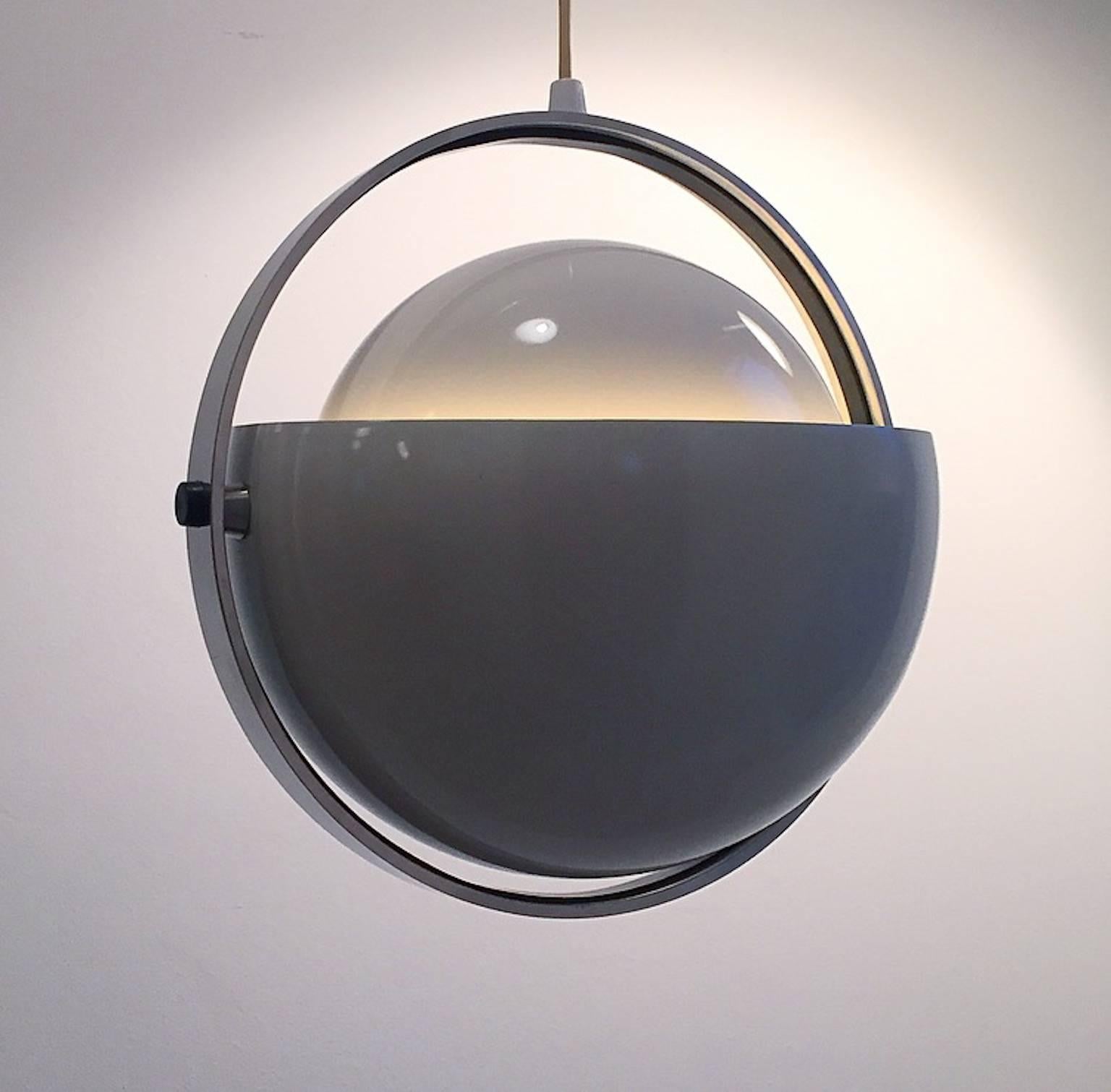 Original Space Age design: An extremely rare pendant 'Moon Light' designed by the danish design team Flemming Brylle and Preben Jakobsen for their company Quality System. 

This multifunctional pendant gives you an atomic age feeling to your home