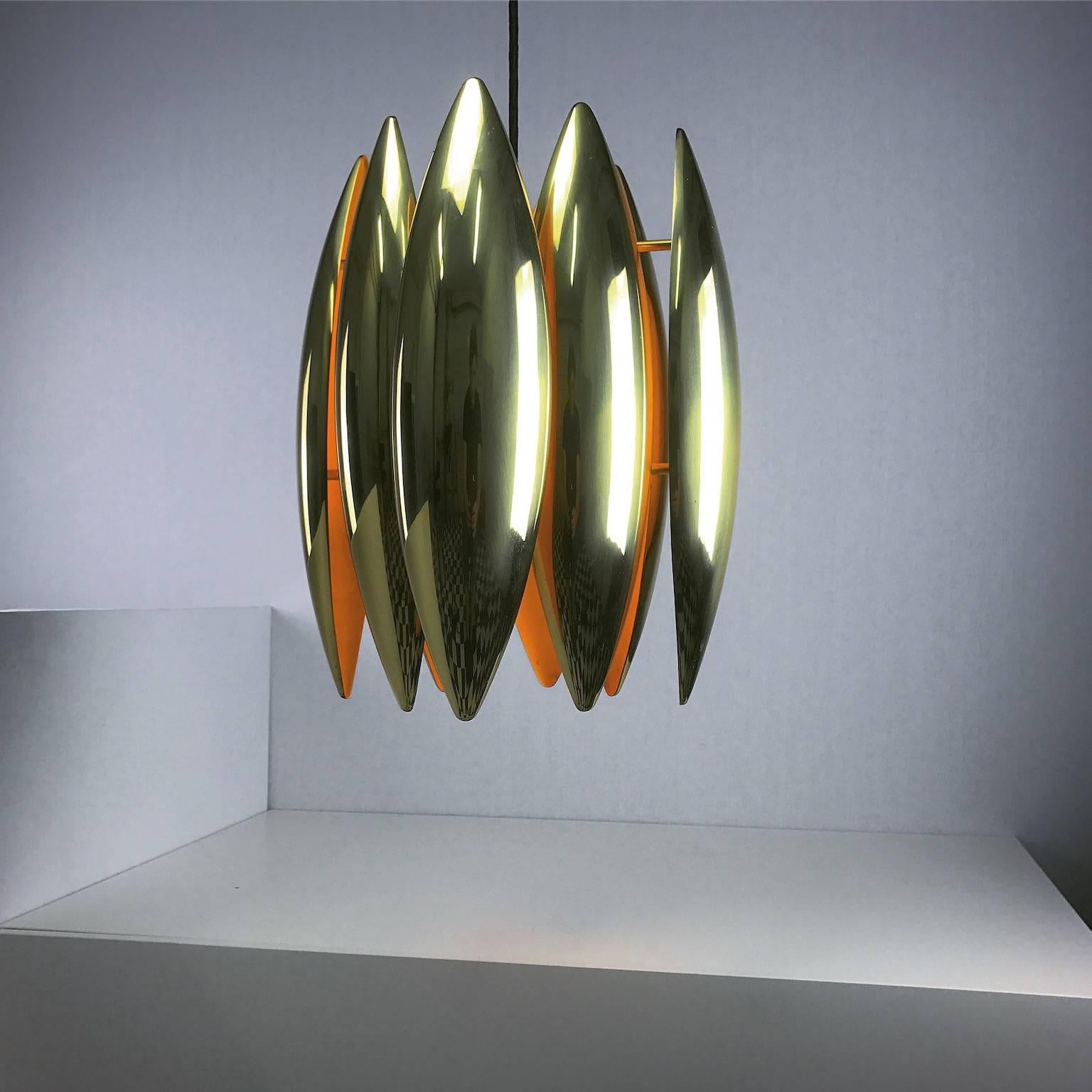 1969 Brass Ceiling Pendant Kastor by Jo Hammerborg In Excellent Condition In Haderslev, DK