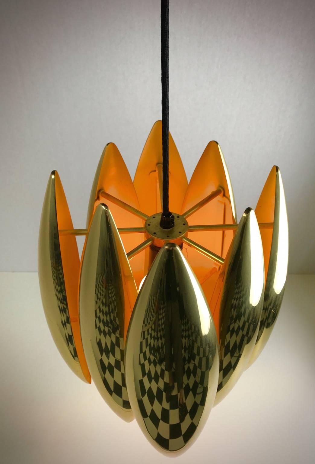 Danish 1969 Brass Ceiling Pendant Kastor by Jo Hammerborg