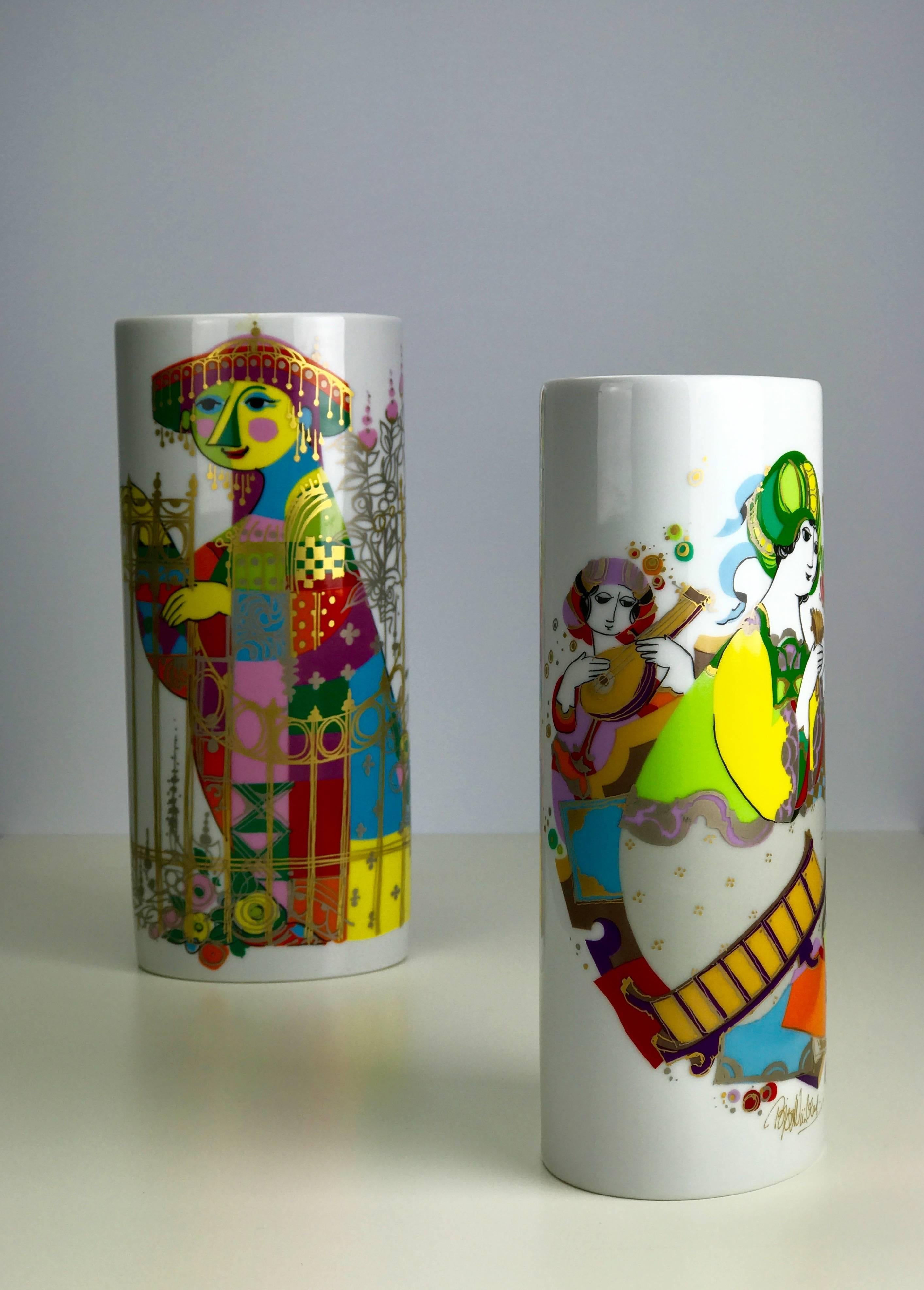 Scandinavian Modern Björn Wiinblad Set of Commedia Dell`Arte Vases by Rosenthal