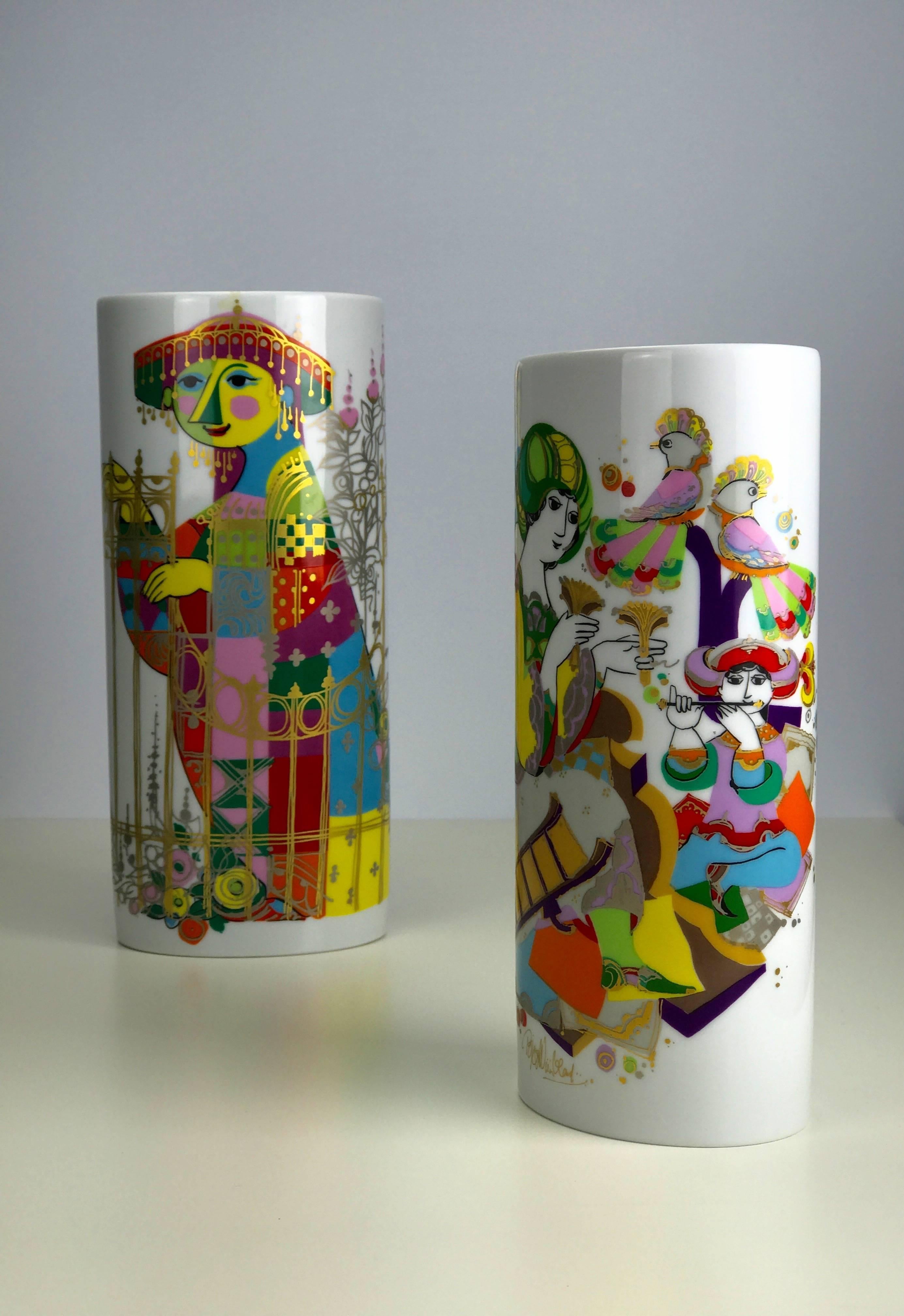 A set of two large and medium size vases by Bjorn Wiinblad for Rosenthal Germany studio line 1972.

The rare set is part of the Commedia Dell`arte series which dates back to the early Italian Renaissance period of theatrical acting. 

Beautiful