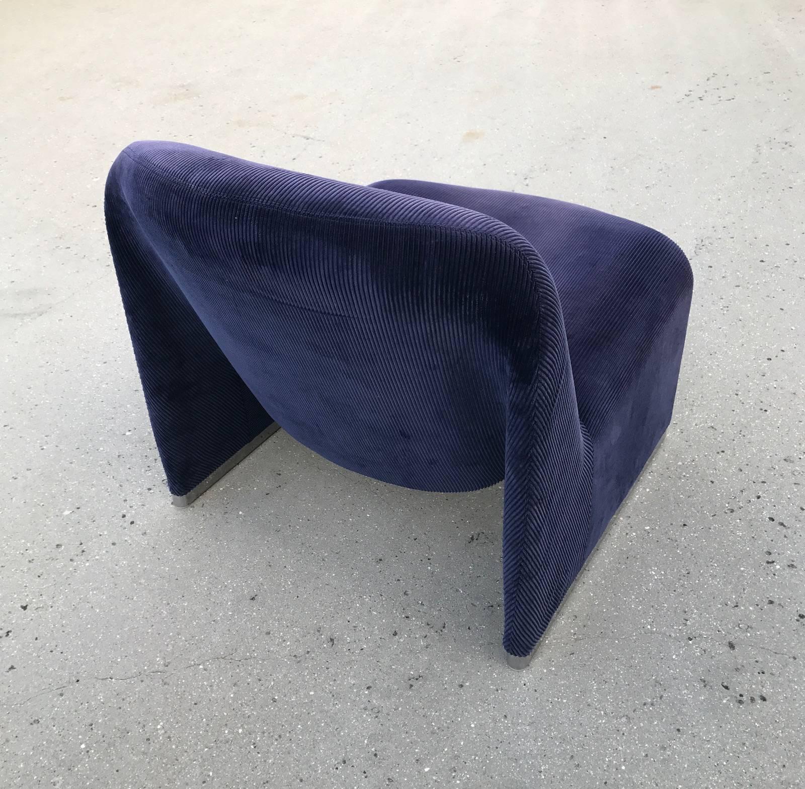 Modern Blue Corduroy Giancarlo Piretti Alky Lounge Chairs by Castelli