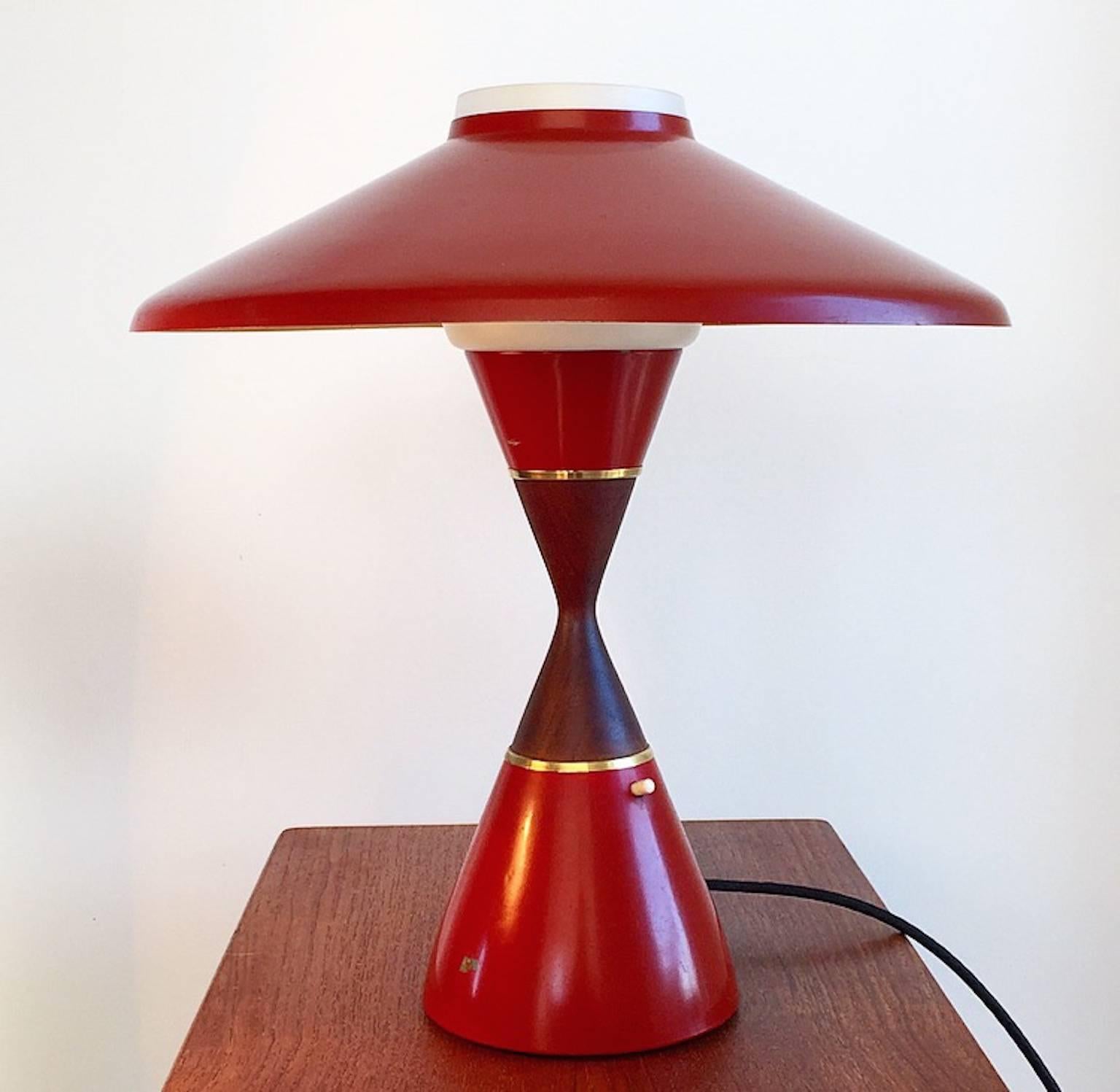 Mid-Century Modern Extremely Rare Danish Holm Sorensen Teak, Metal and Opalic Glass Table Lamp