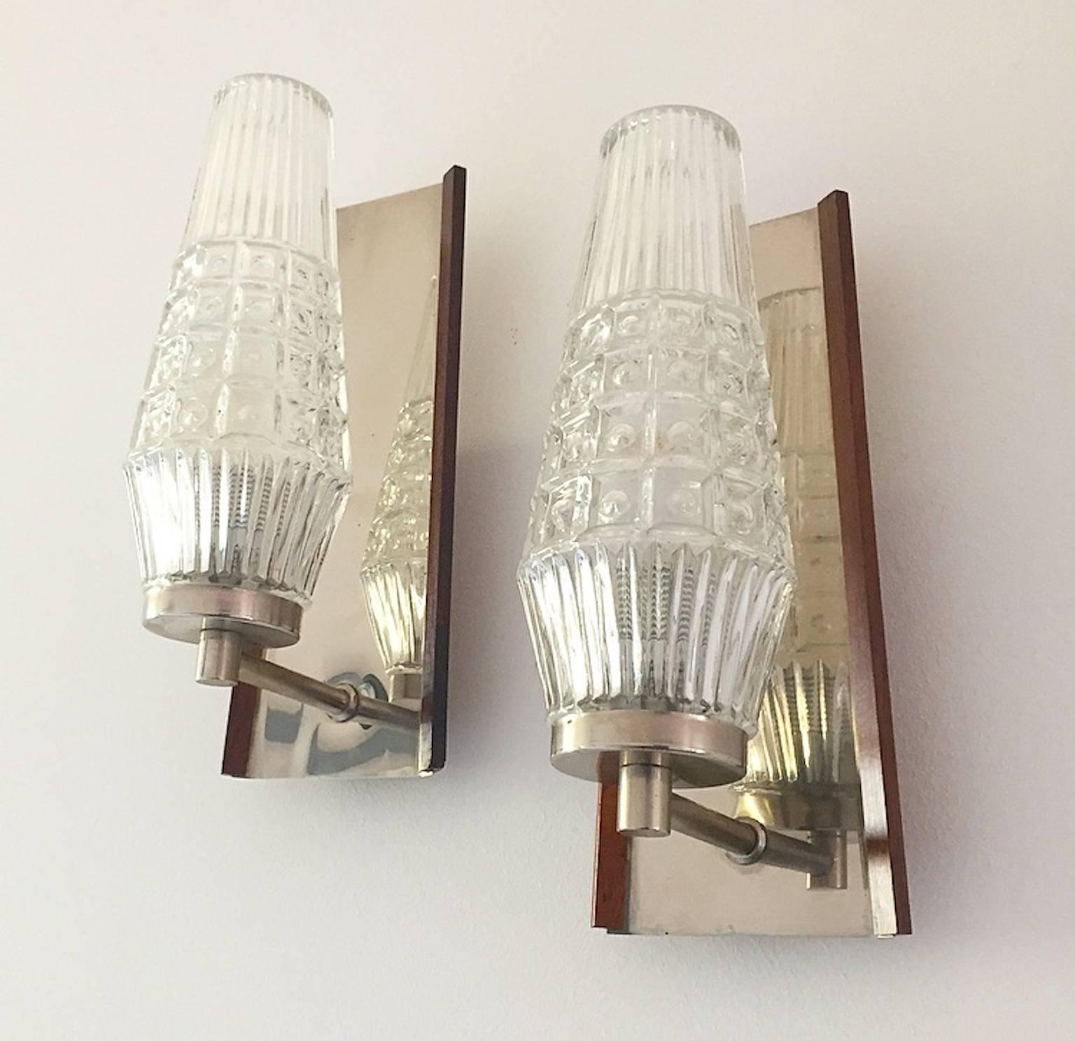 Mid-20th Century Danish Mid-Century Glass Sconces with Rosewood Details For Sale