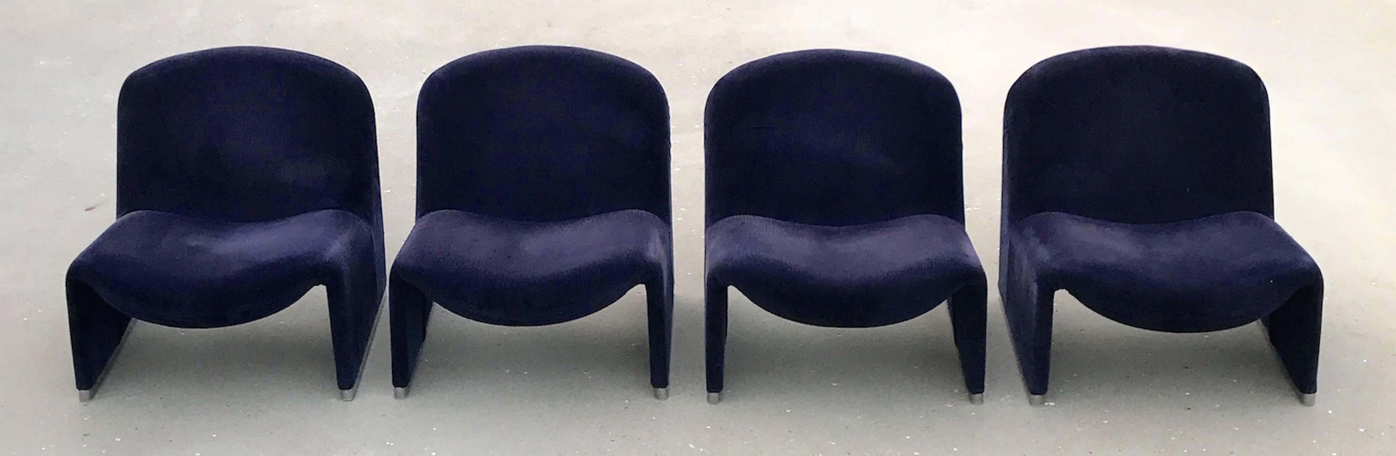 Late 20th Century Blue Corduroy Giancarlo Piretti Alky Lounge Chairs by Castelli