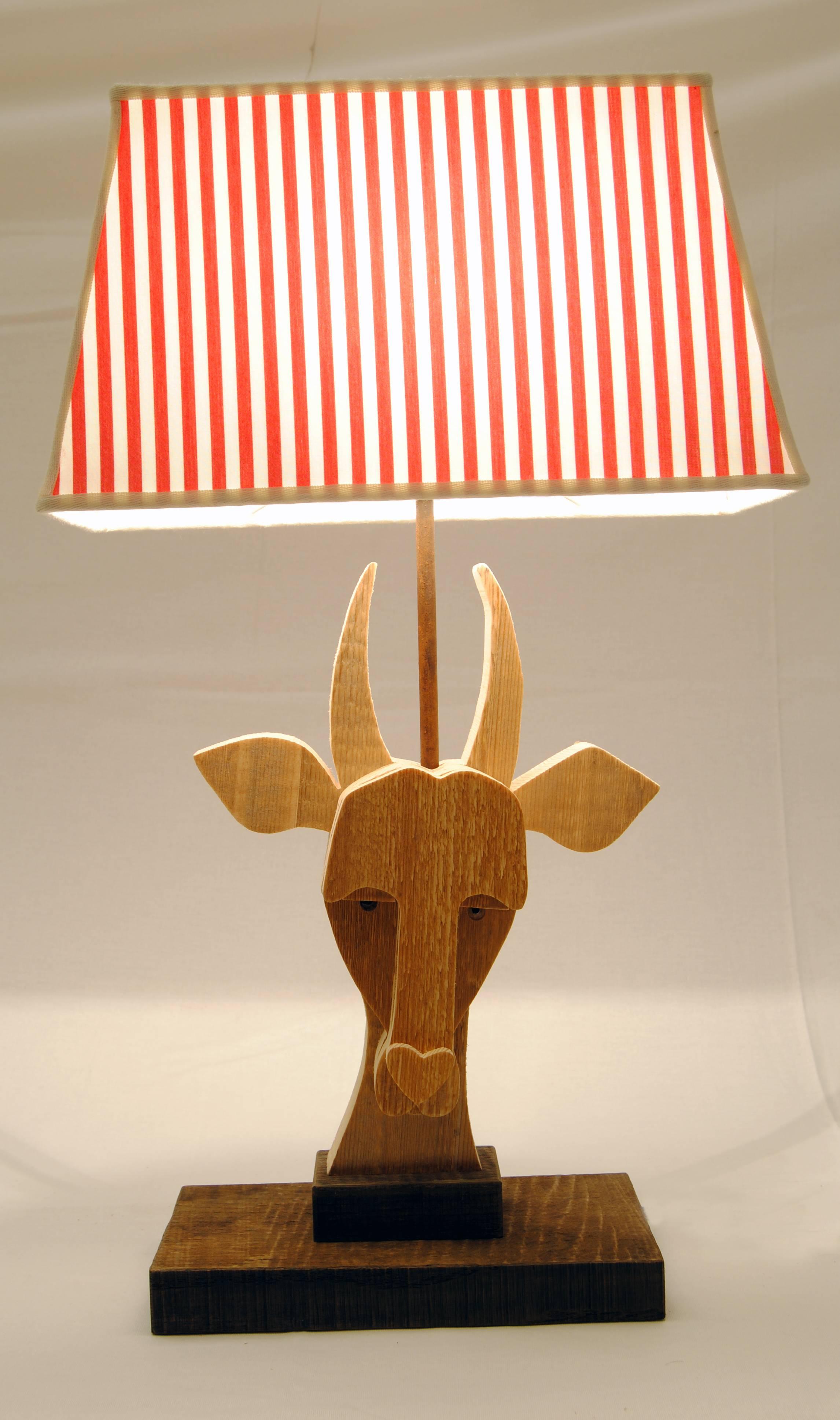 Arts and Crafts Natural Wood Goat Table Lamp by Michelangeli, Italy For Sale