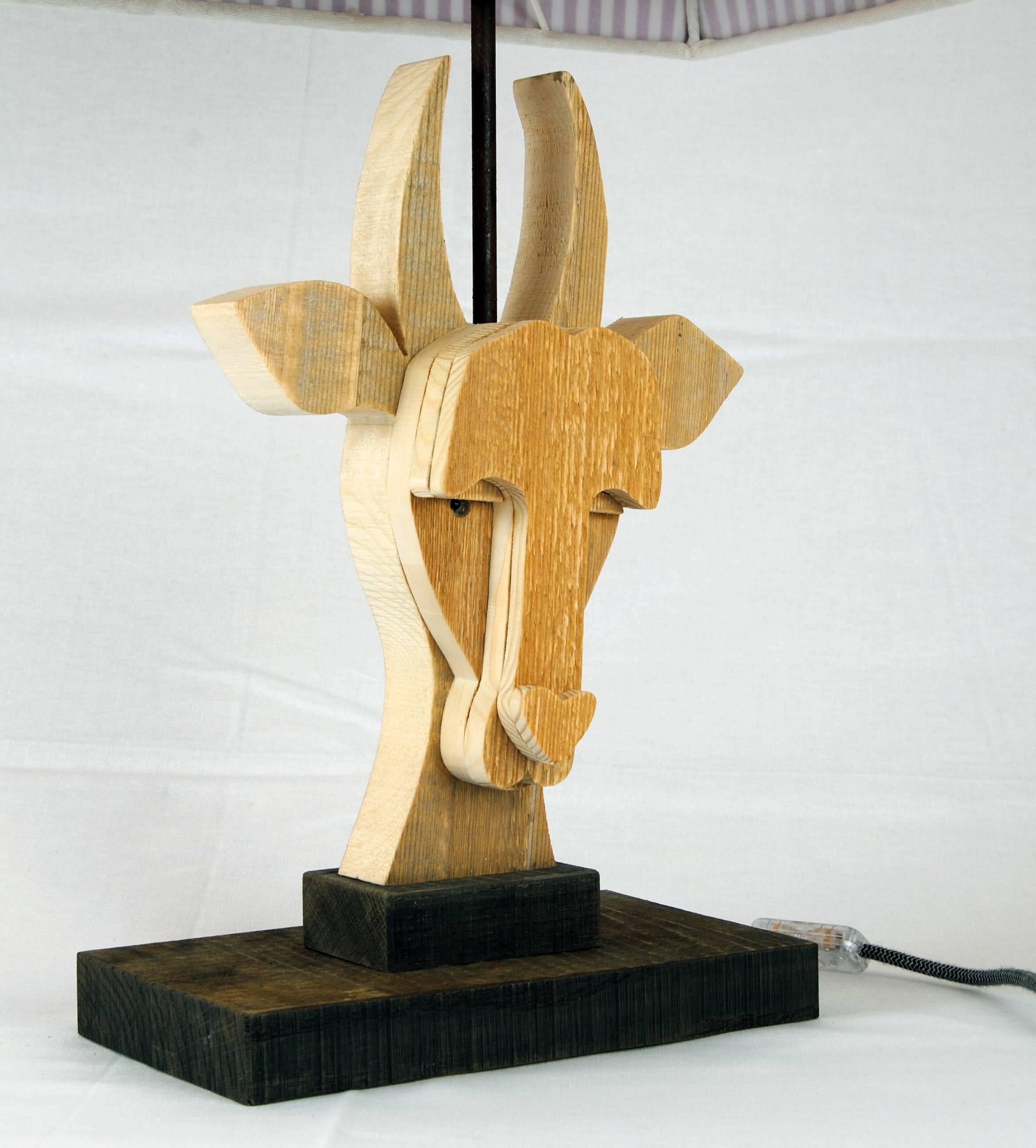 Hand-Crafted Natural Wood Goat Table Lamp by Michelangeli, Italy For Sale