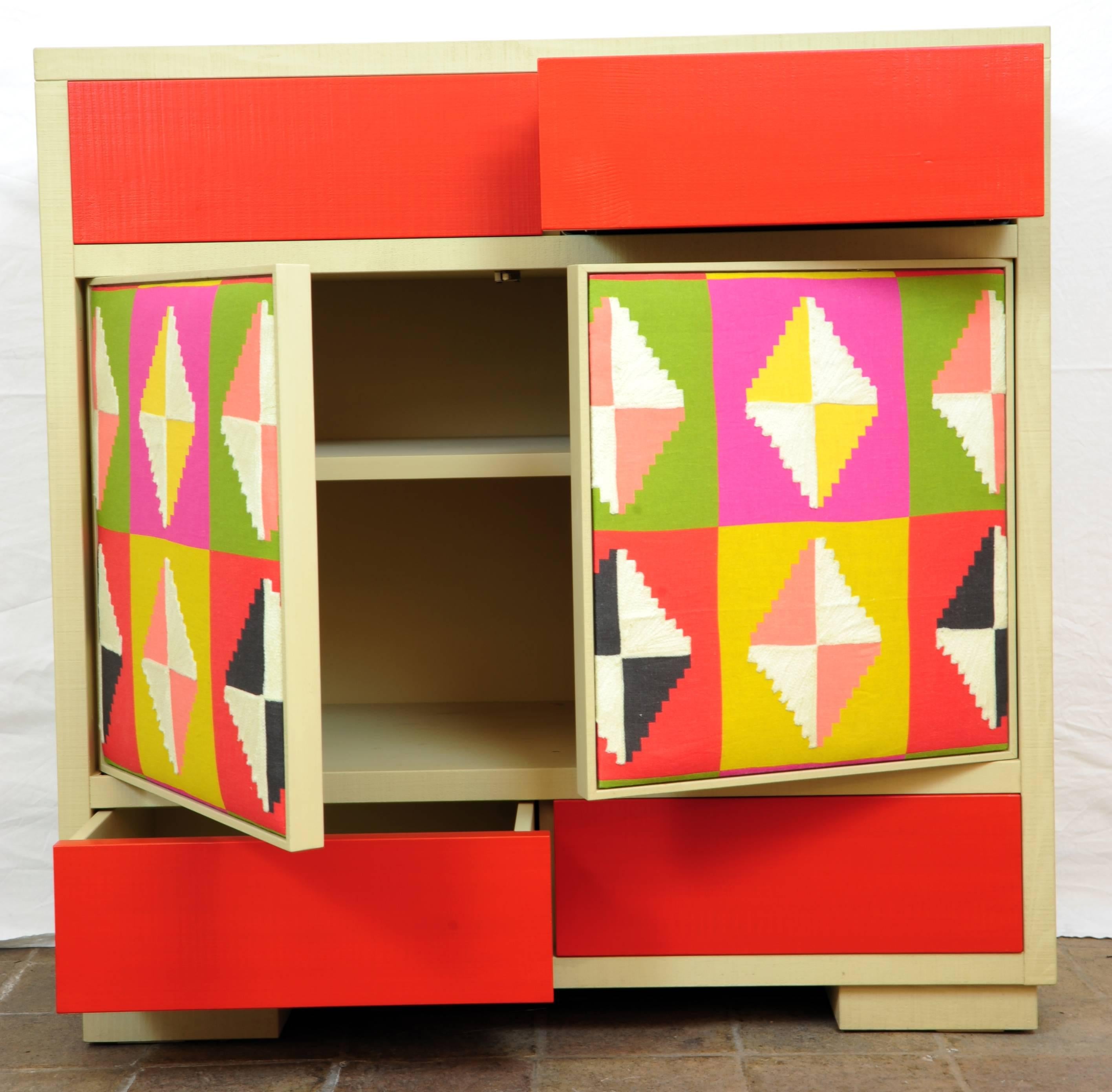 Italian Modern Wood and Kilim Fabric Cabinet by Michelangeli, Italy For Sale