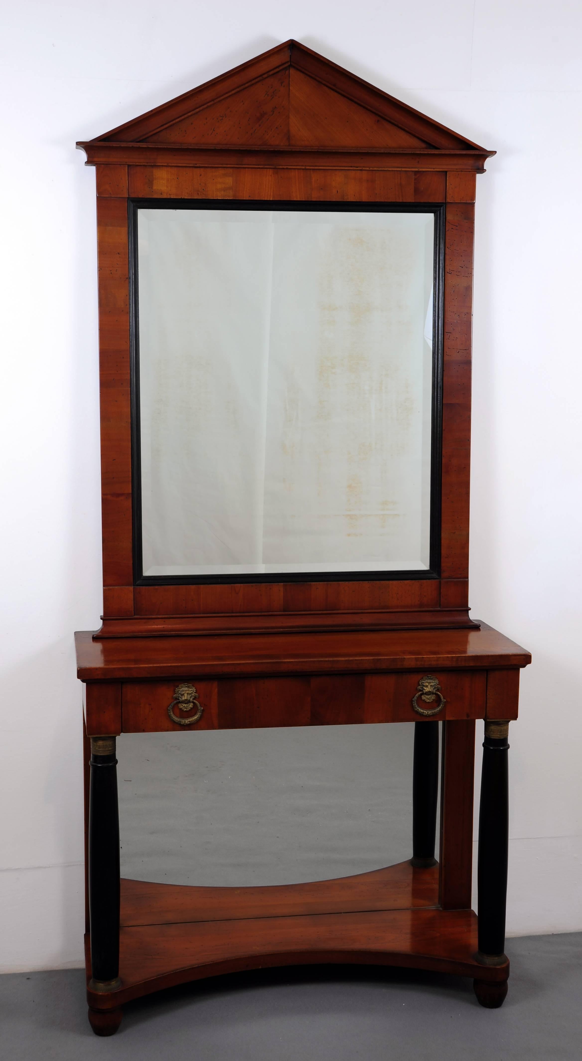 Biedermeier French Cherrywood Console and Matched Mirror For Sale