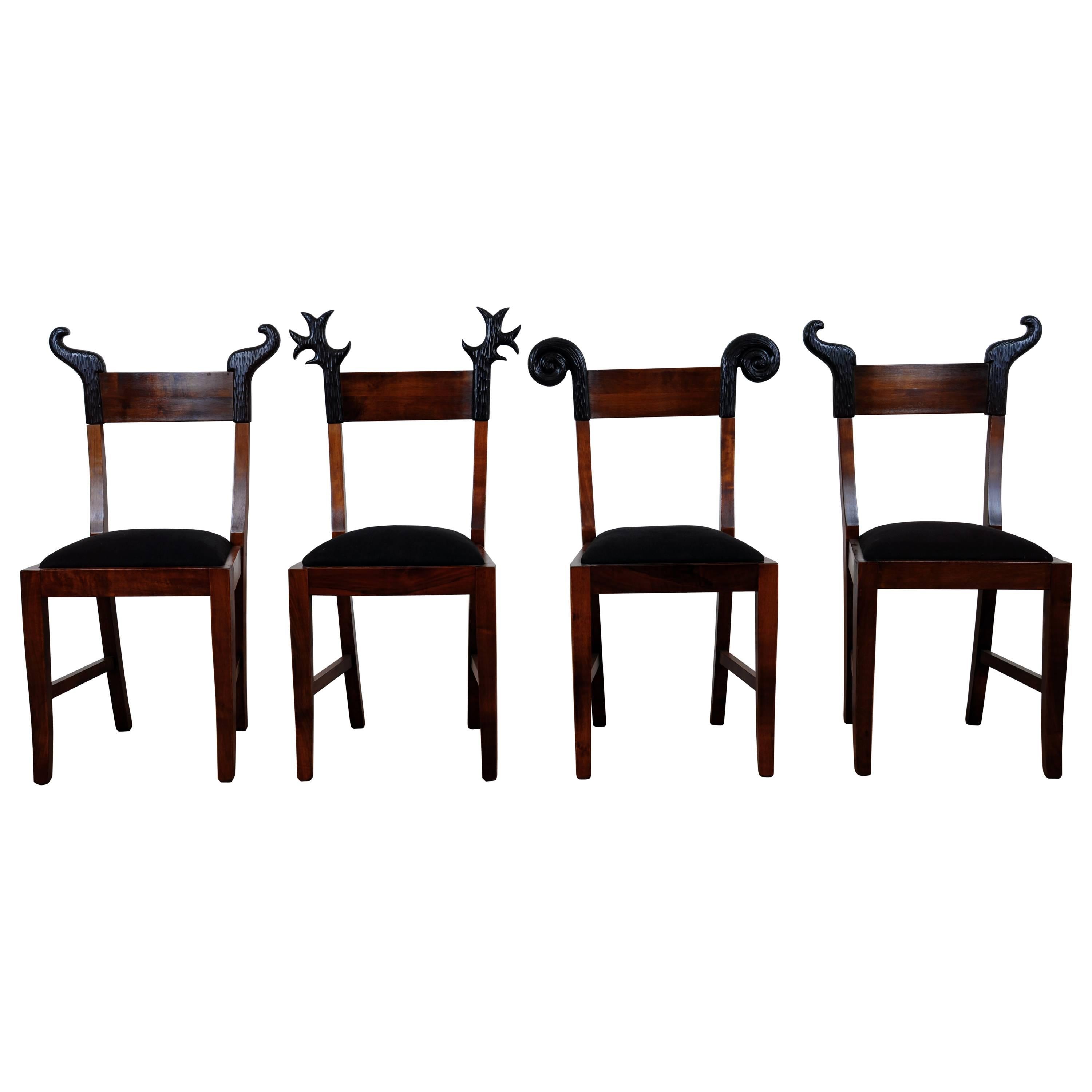 Set of Four Black Forest Wood Chairs by Michelangeli, Italy For Sale