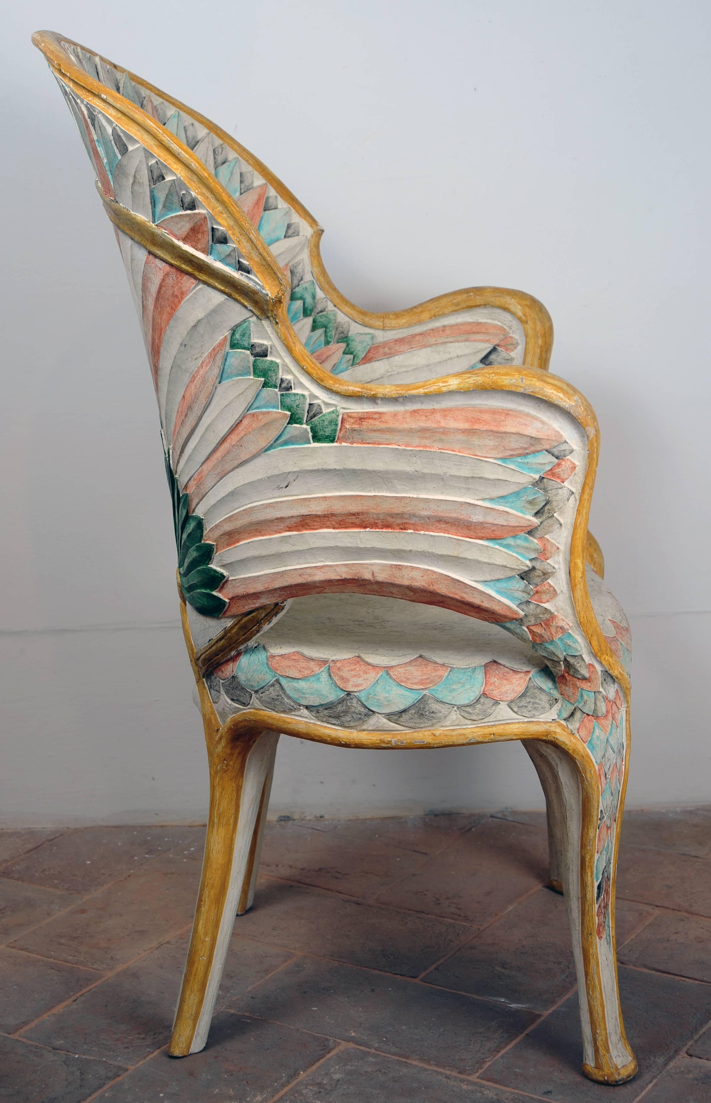 Painted 1970s Italian Wood Armchair by Bartolozzi e Maioli, Florence For Sale