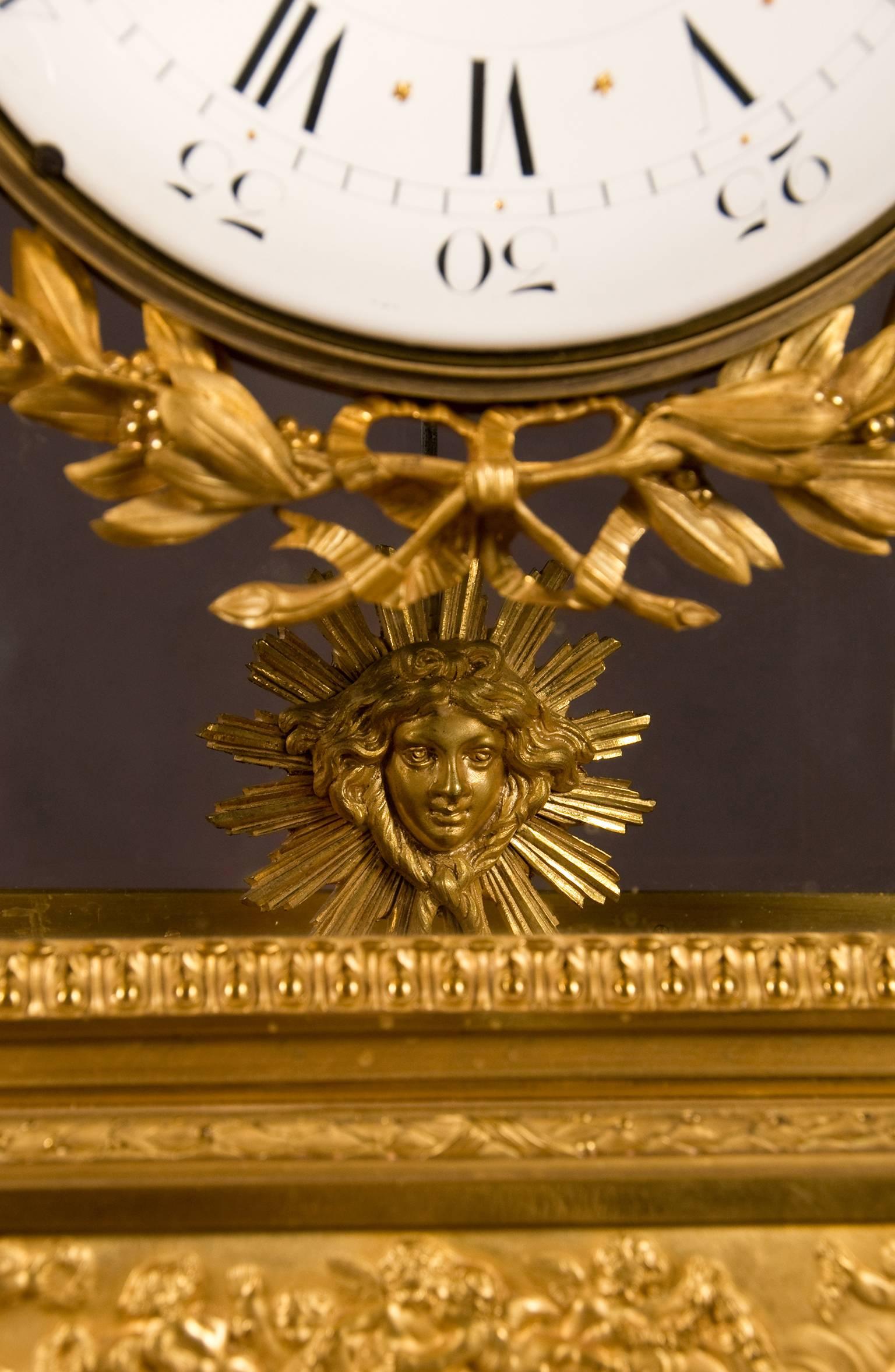 French Louis XVI Style Gilt Bronze and Marble Mantel Clock, Signed Lepaute, a Paris For Sale