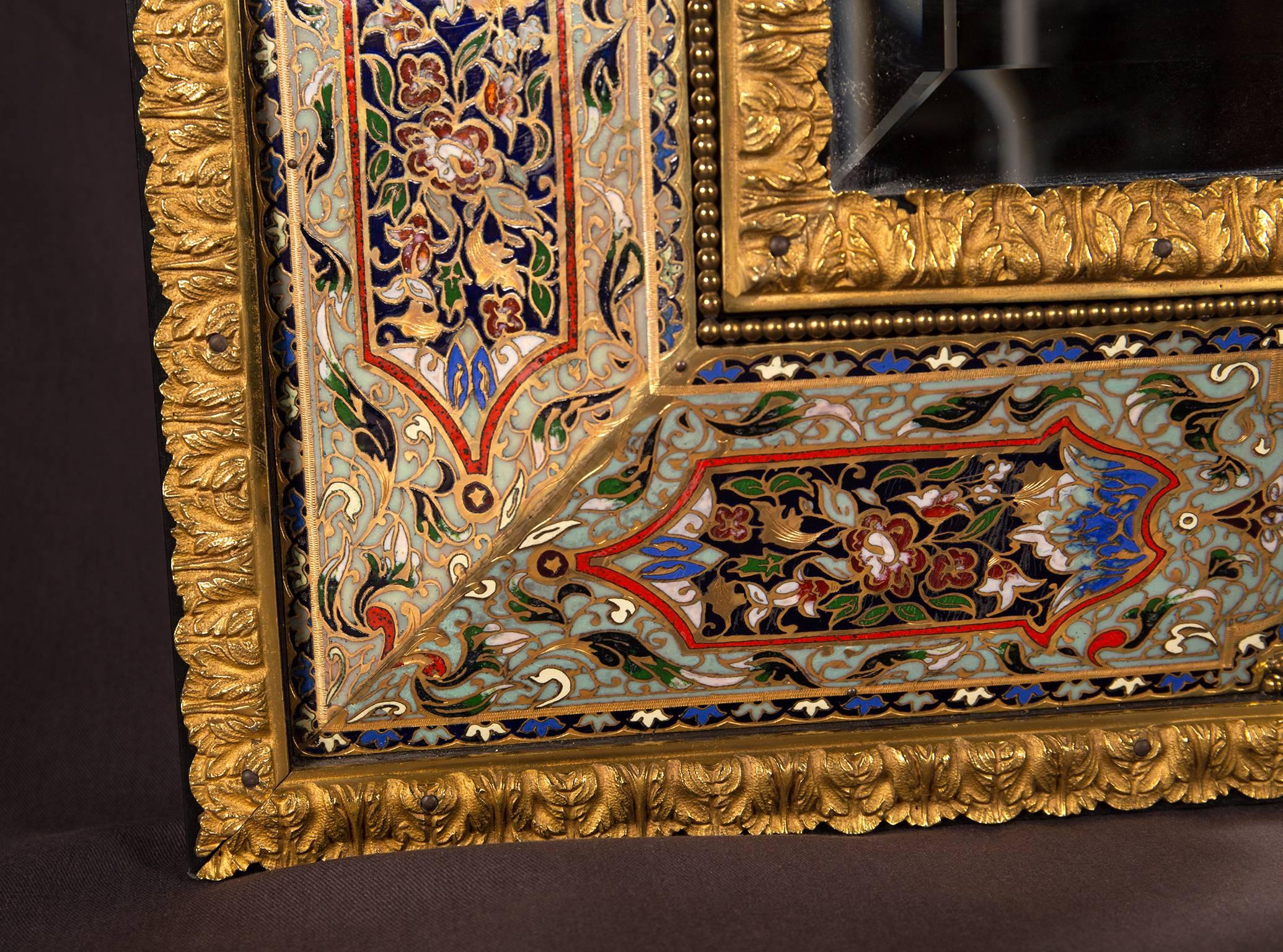 Other  Wall Mirror with Gilt Brass Mounts and Champlevé Enamel Fields, France For Sale