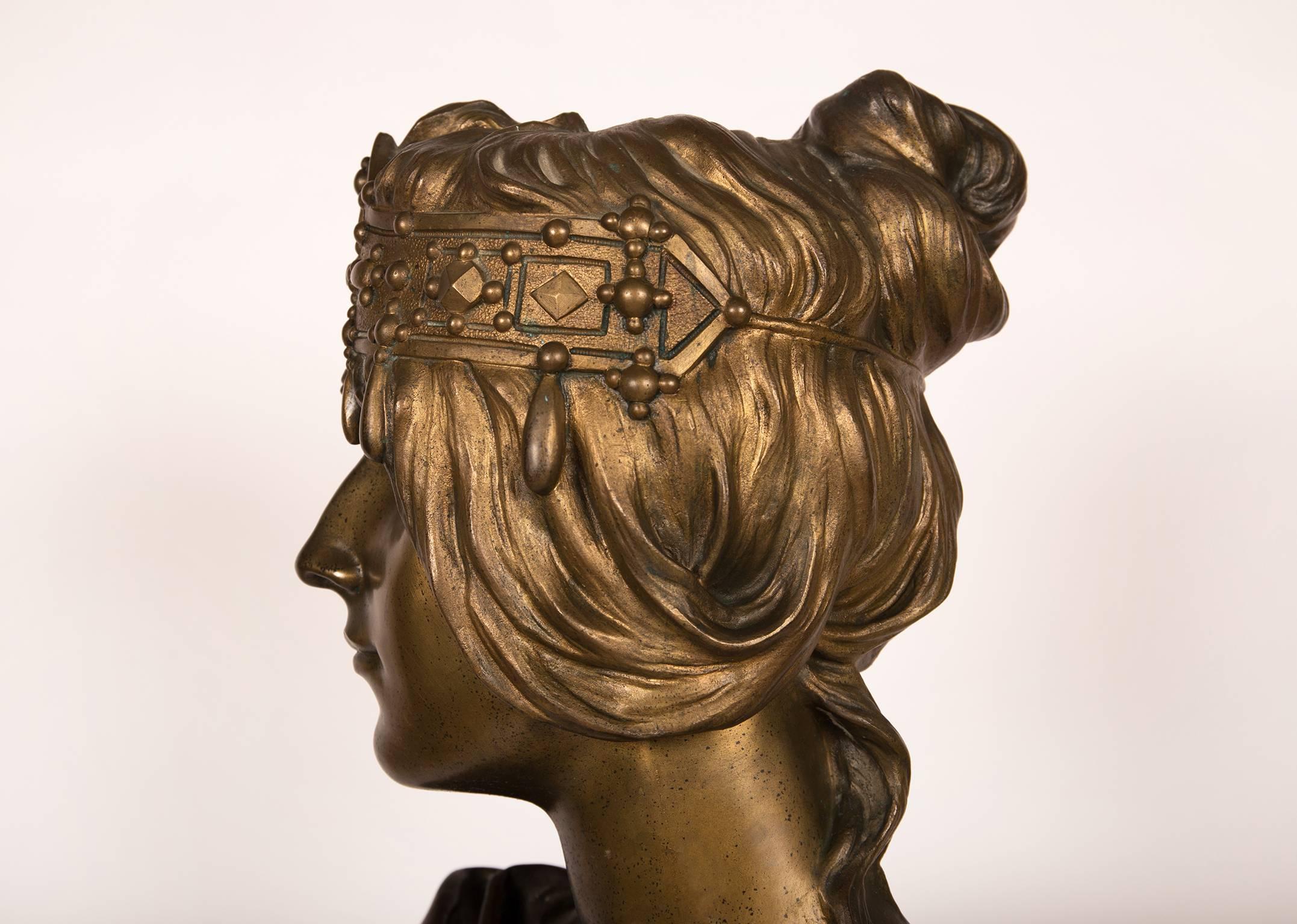 Bronze Art Nouveau Orientalist Bust of Herodias by Georges Coudray, France For Sale 1