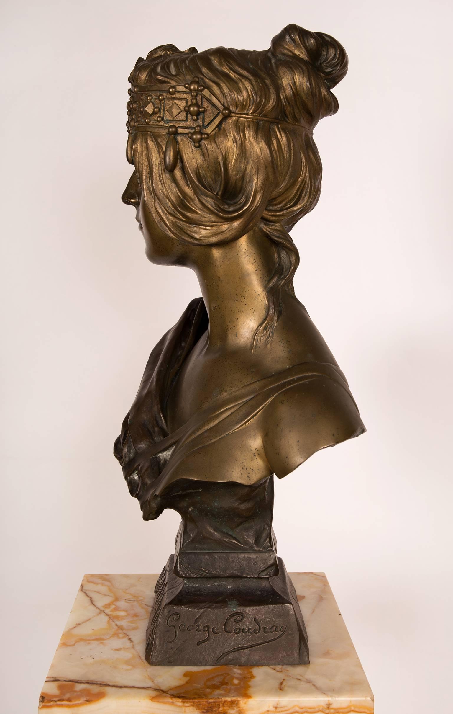 Patinated Bronze Art Nouveau Orientalist Bust of Herodias by Georges Coudray, France For Sale