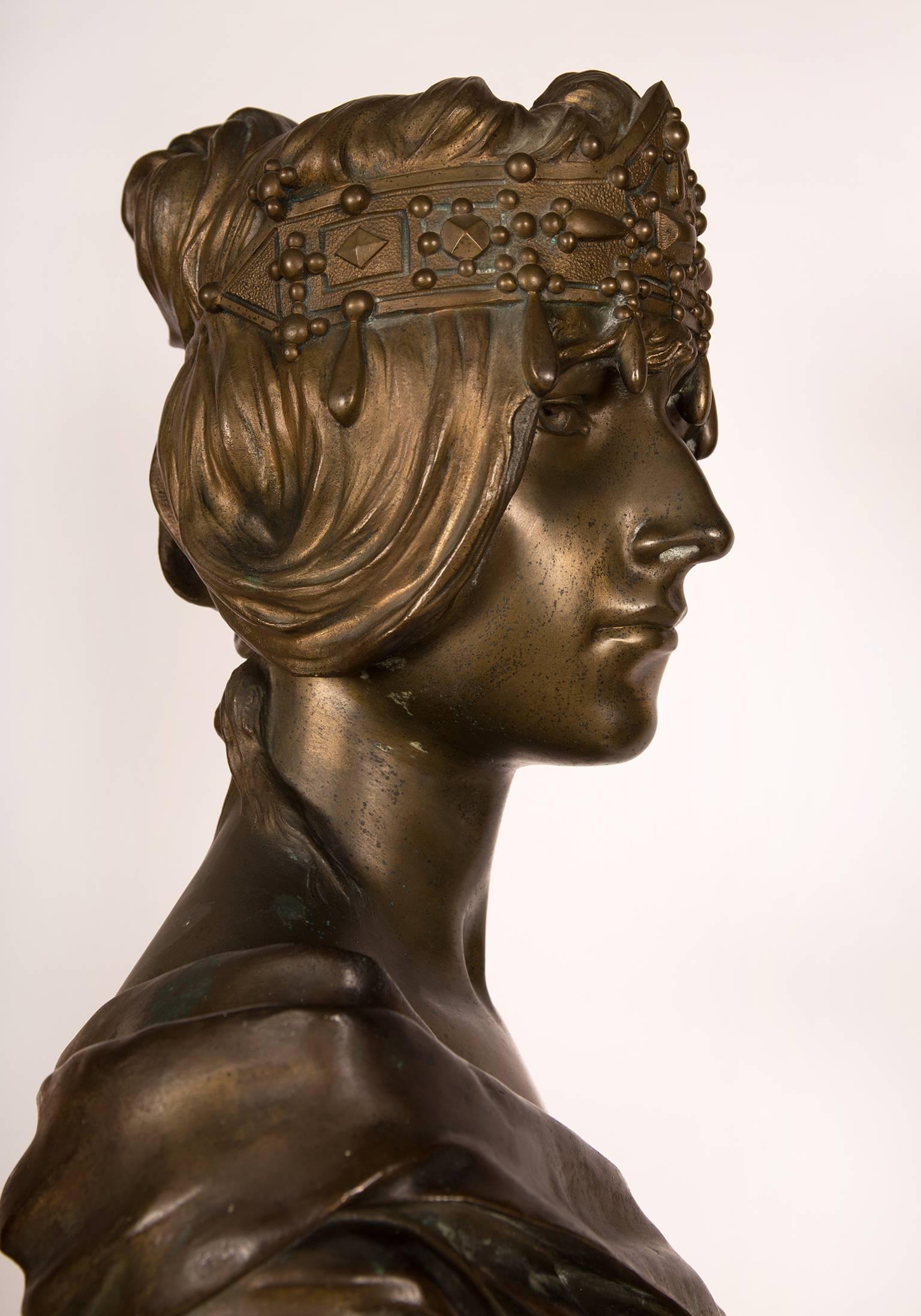 Bronze Art Nouveau Orientalist Bust of Herodias by Georges Coudray, France For Sale 2