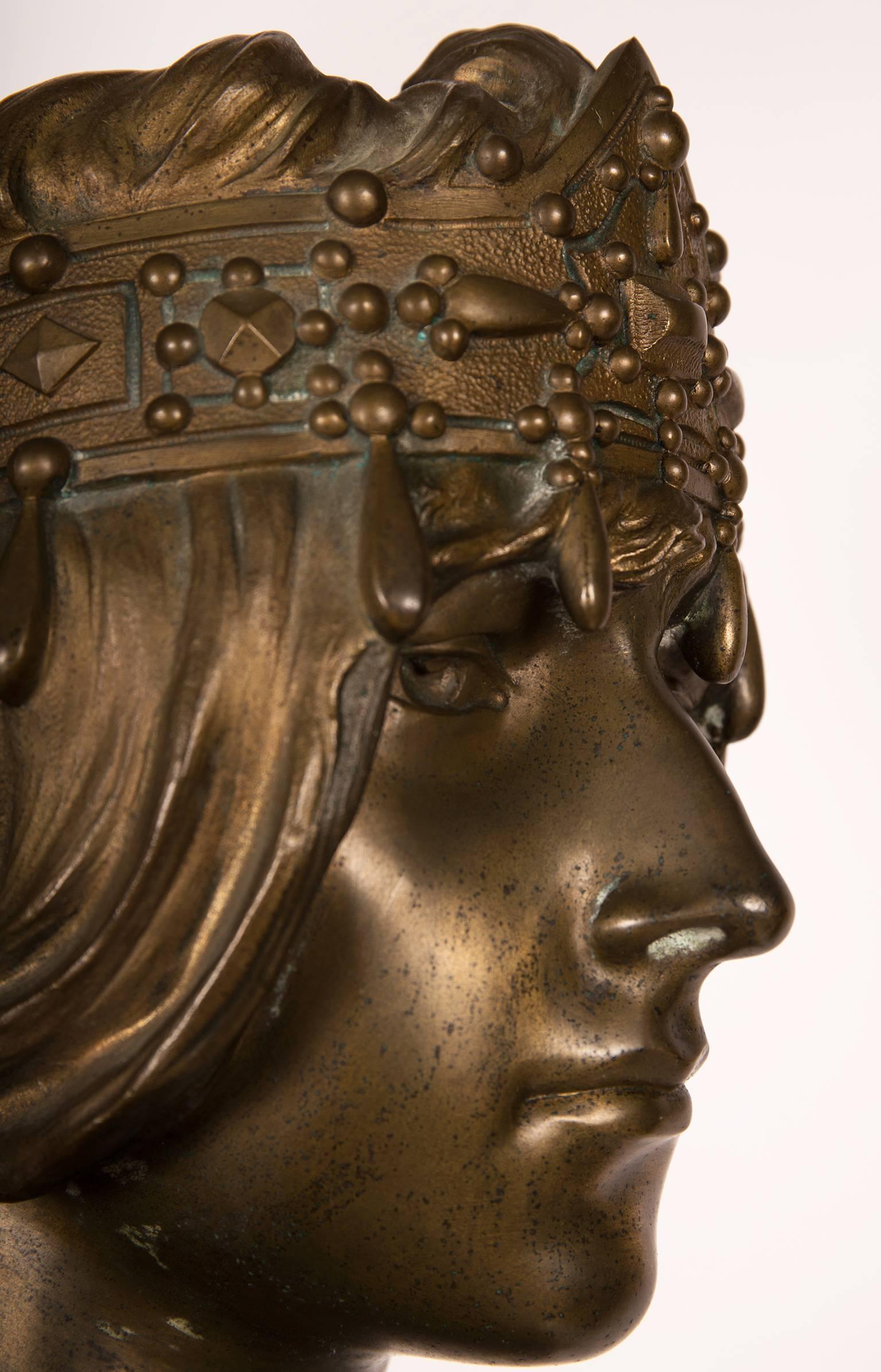 Bronze Art Nouveau Orientalist Bust of Herodias by Georges Coudray, France For Sale 3
