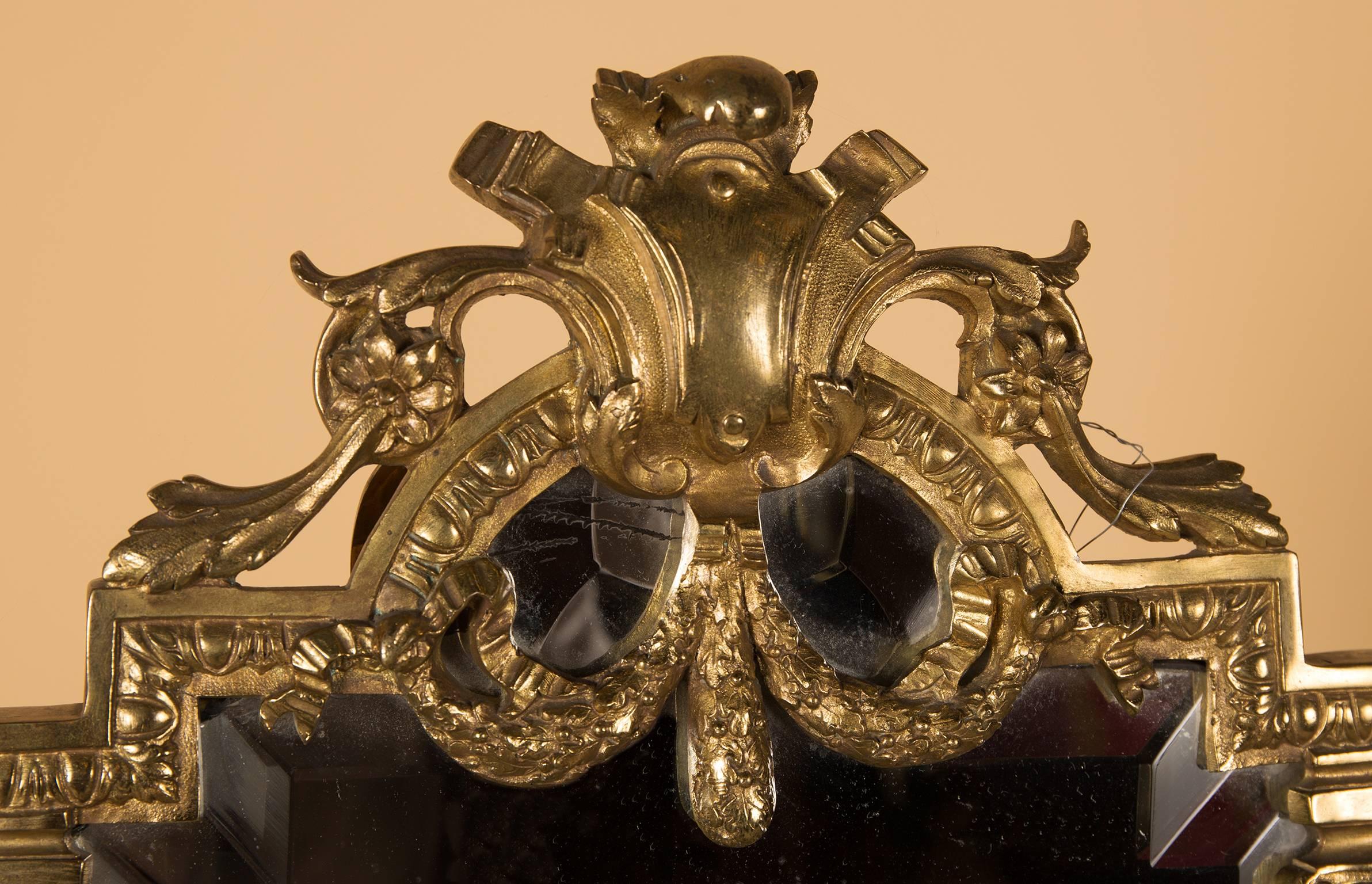 French Table Mirror in Bronze with Candleholders, France Louis XVI Style, 19th Century For Sale