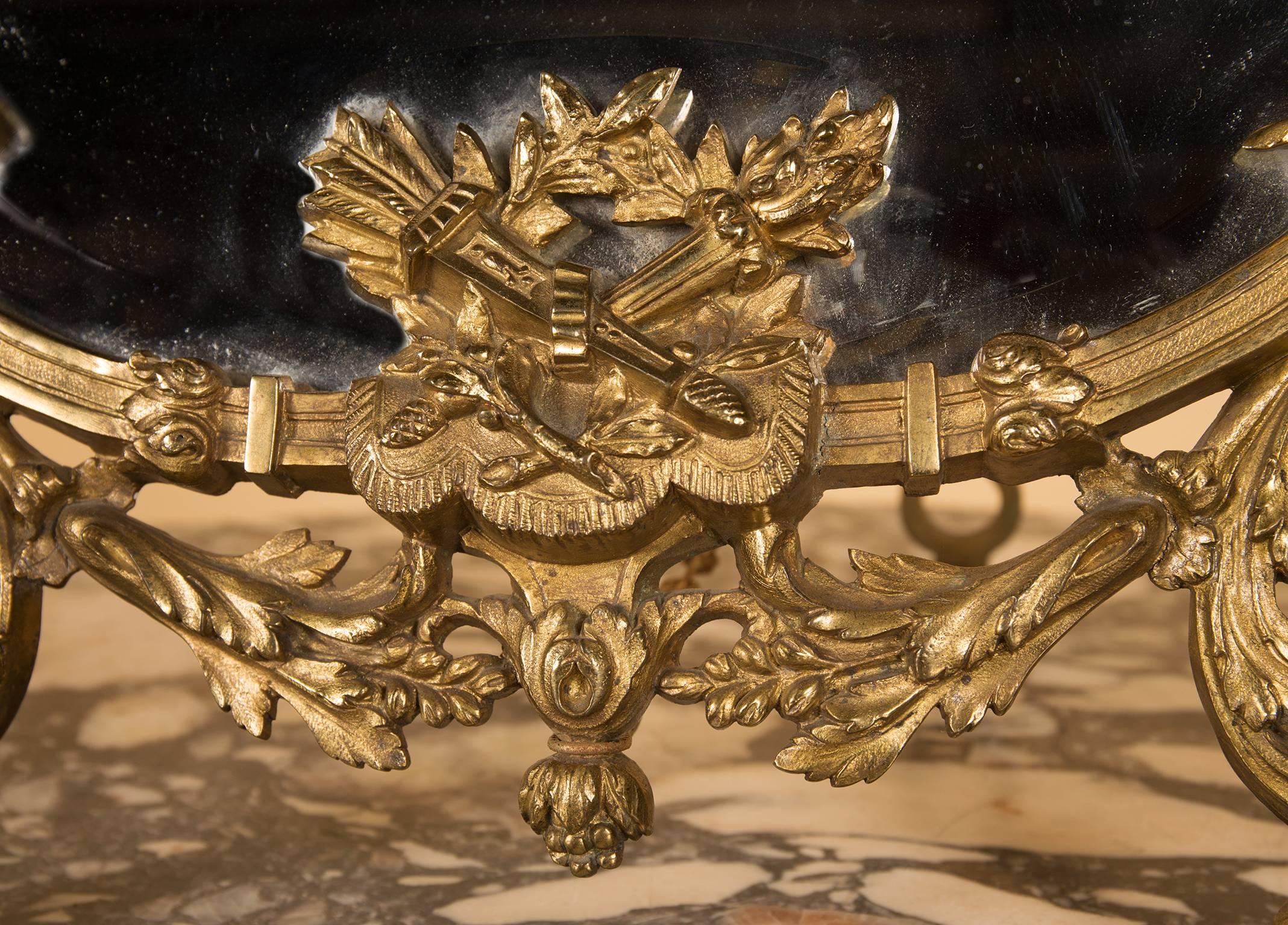 Beveled Table Mirror in Bronze with Candleholders, France Louis XVI Style, 19th Century For Sale