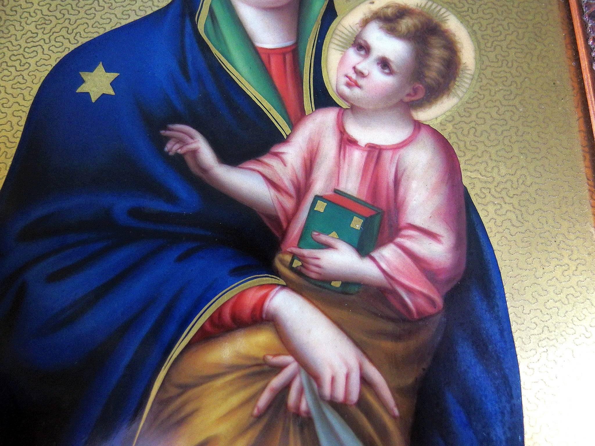 KPM Porcelain Plaque, Mary and Child as an Orthodox Icon, Berlin, circa 1880 In Good Condition For Sale In Dilsen-Stokkem, BE