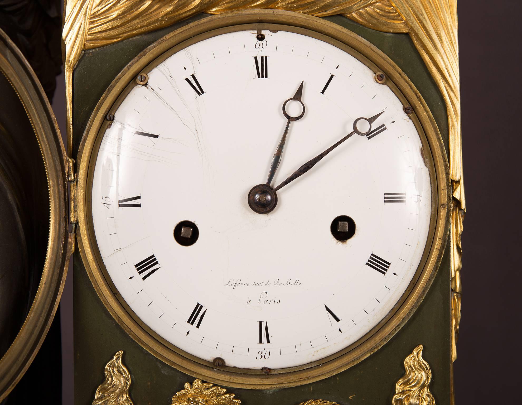 French Mantel Clock Bronze Empire Period Representing the Figure of Study, circa 1815 For Sale