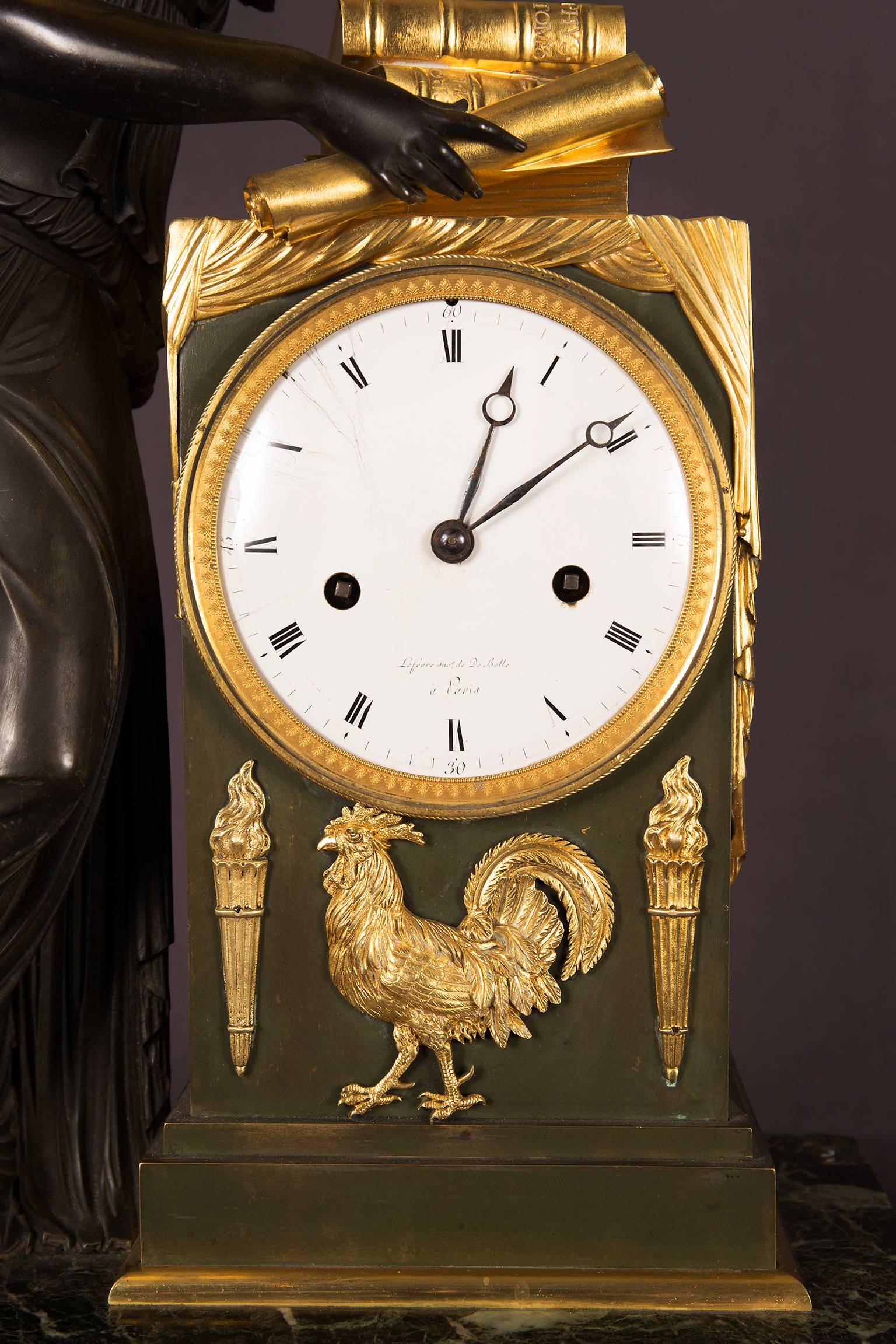 Mantel Clock Bronze Empire Period Representing the Figure of Study, circa 1815 For Sale 1