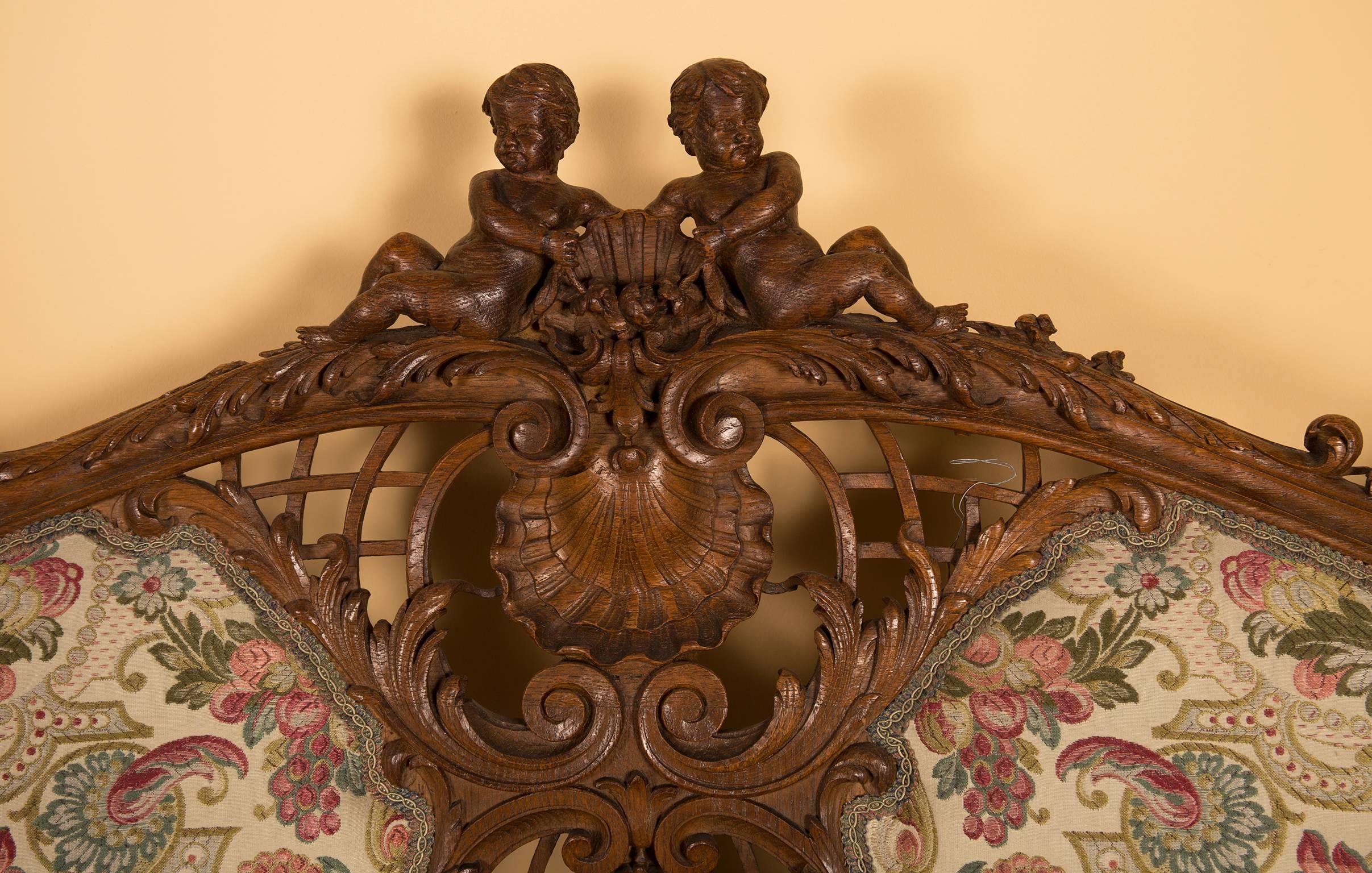 Baroque Revival Salon Suite in Sculpted Oak with Matching Screen, Baroque Style Belgium For Sale
