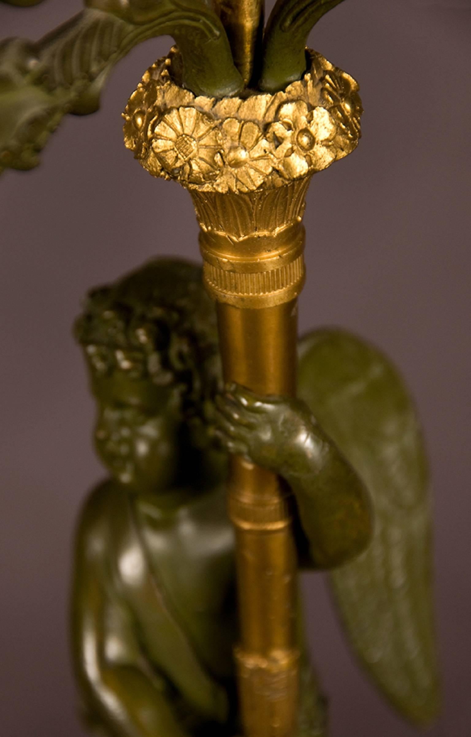 Pair of Period Empire Bronze Three-Light Candelabra, France, circa 1810 For Sale 1