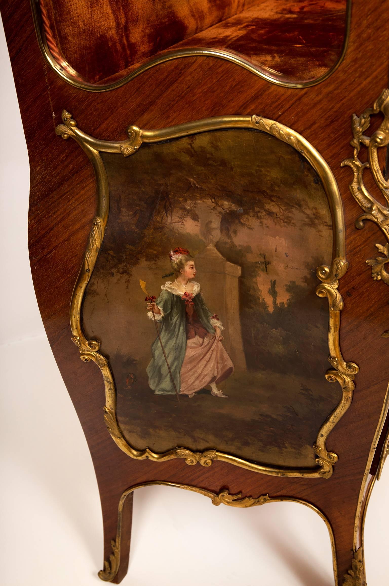 Late 19th Century Vitrine Rosewood, Vernis Martin Painted Panels, Louis XV Style, France