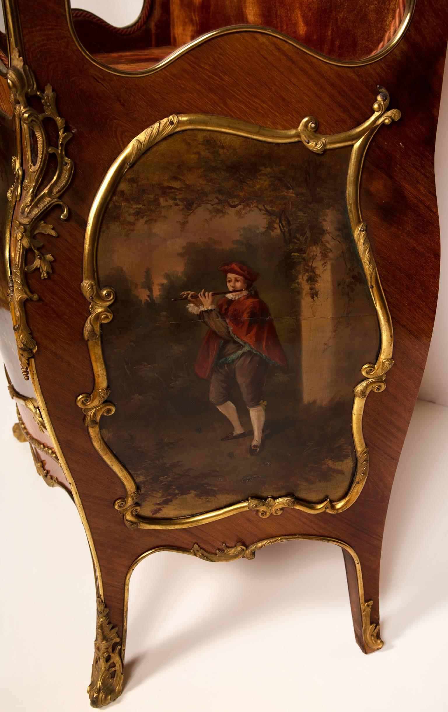 Ormolu Vitrine Rosewood, Vernis Martin Painted Panels, Louis XV Style, France