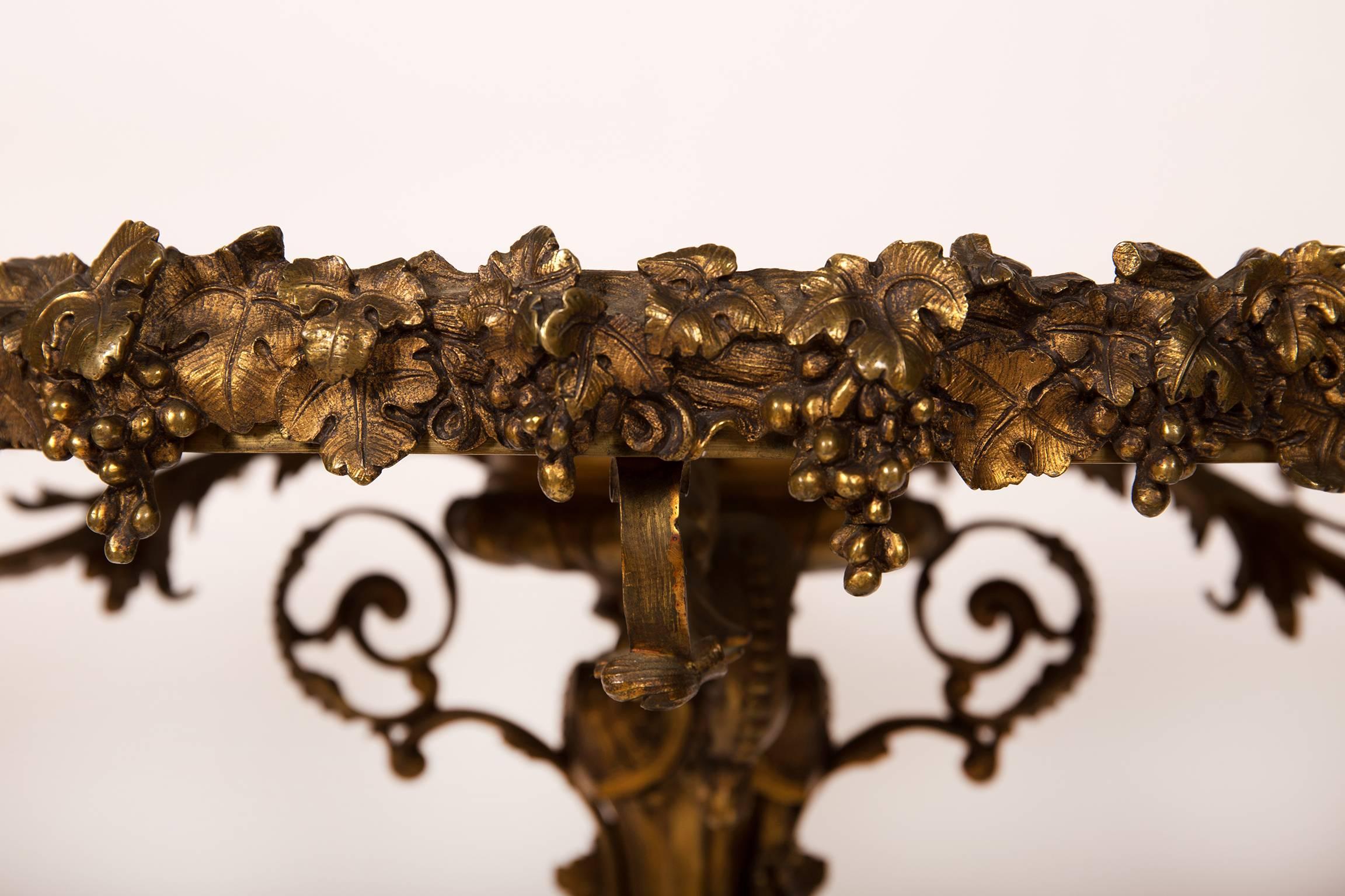 Napoleon III Bronze and White Marble Gueridon with Vineleaves and Crest of Fleur De Lys Franc For Sale