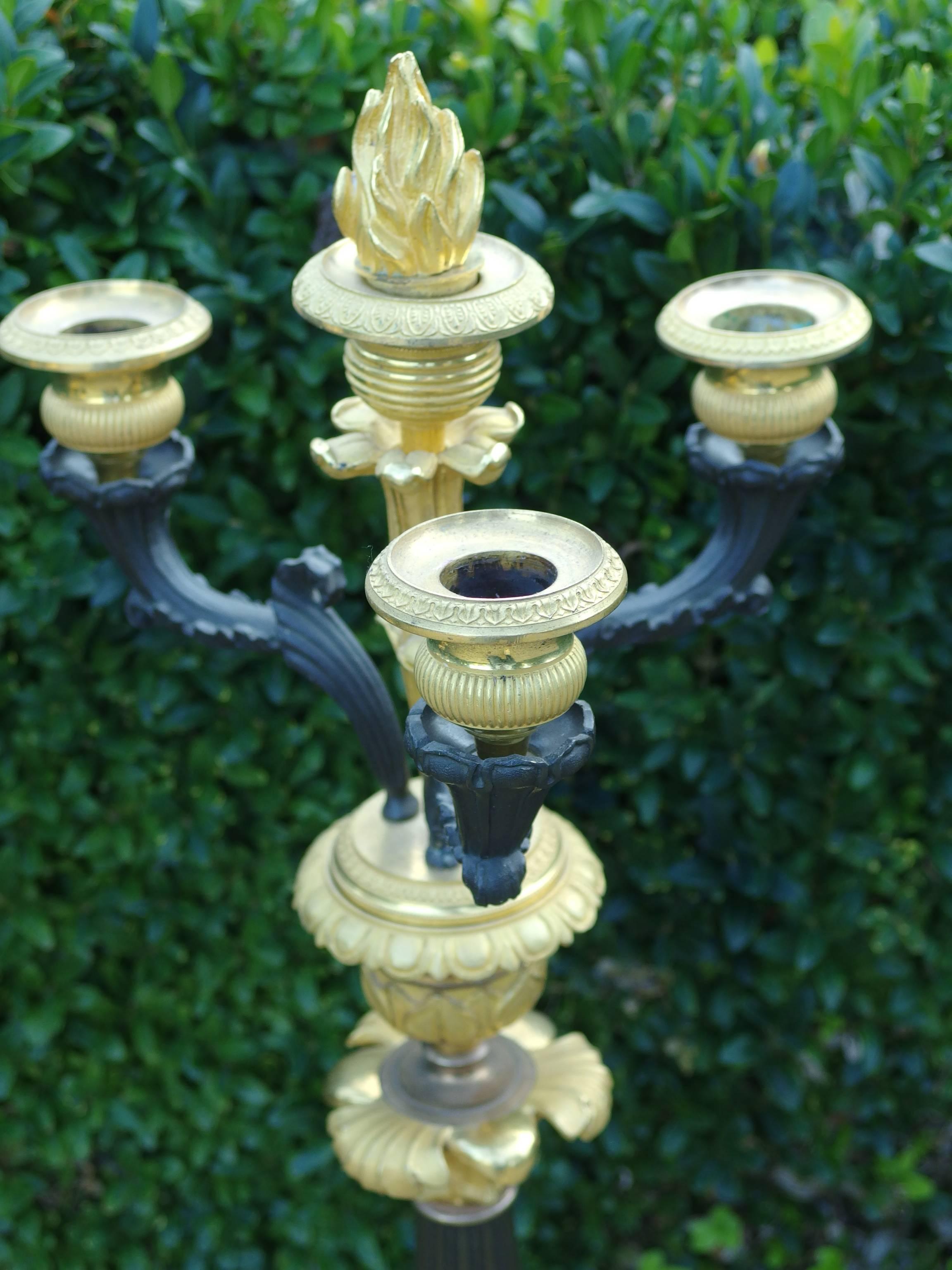 Pair of Ormolu and Patinated Bronze Candelabra, Louis Philippe France circa 1830 In Good Condition For Sale In Dilsen-Stokkem, BE