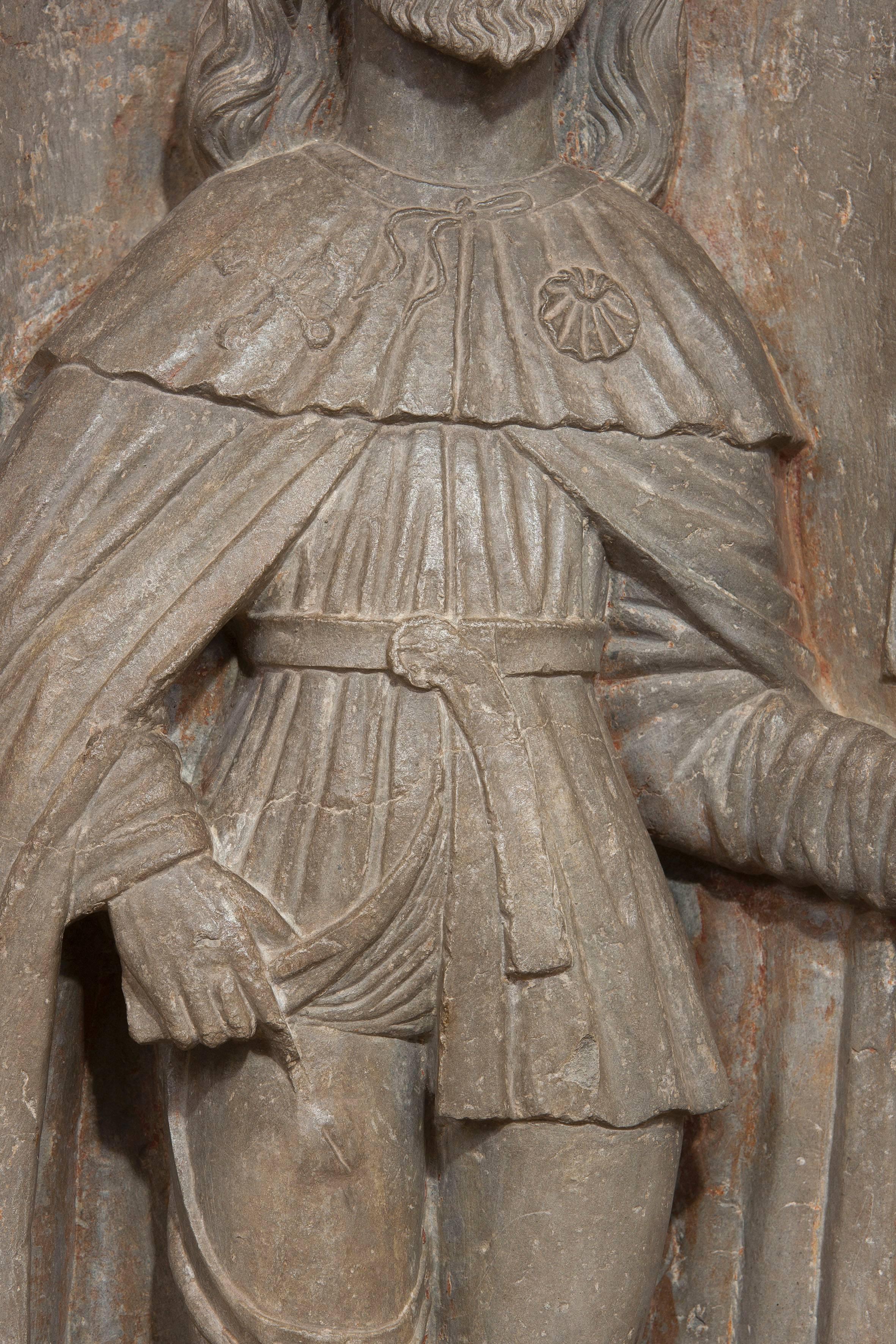 Stone Bas-Relief Depicting Saint Rocco, 14th-15th Century In Good Condition For Sale In Sabbio Chiese BS, IT