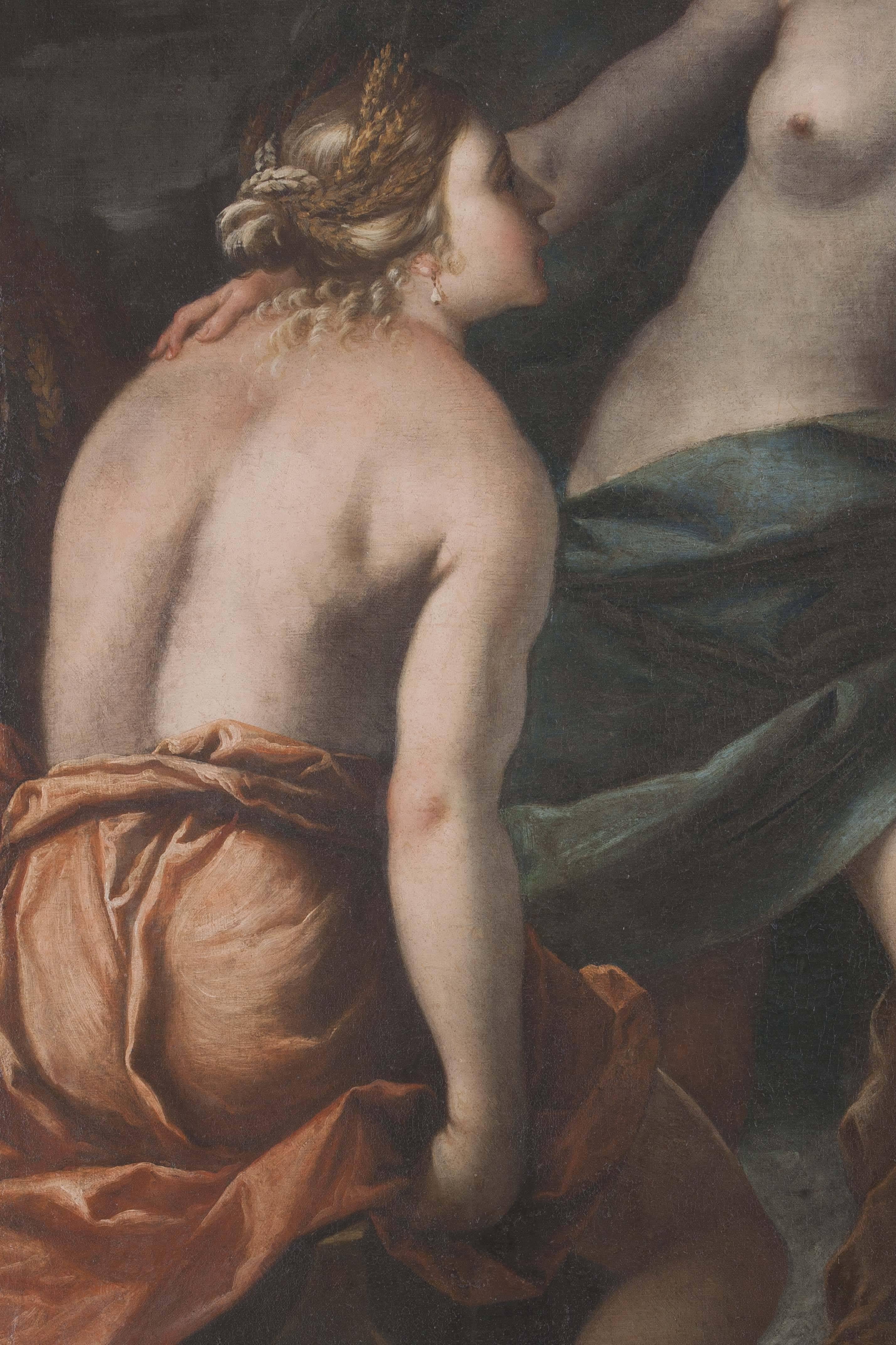 Italian Painting Depicting Ceres Bacchus and Venus by Giuseppe Montalto