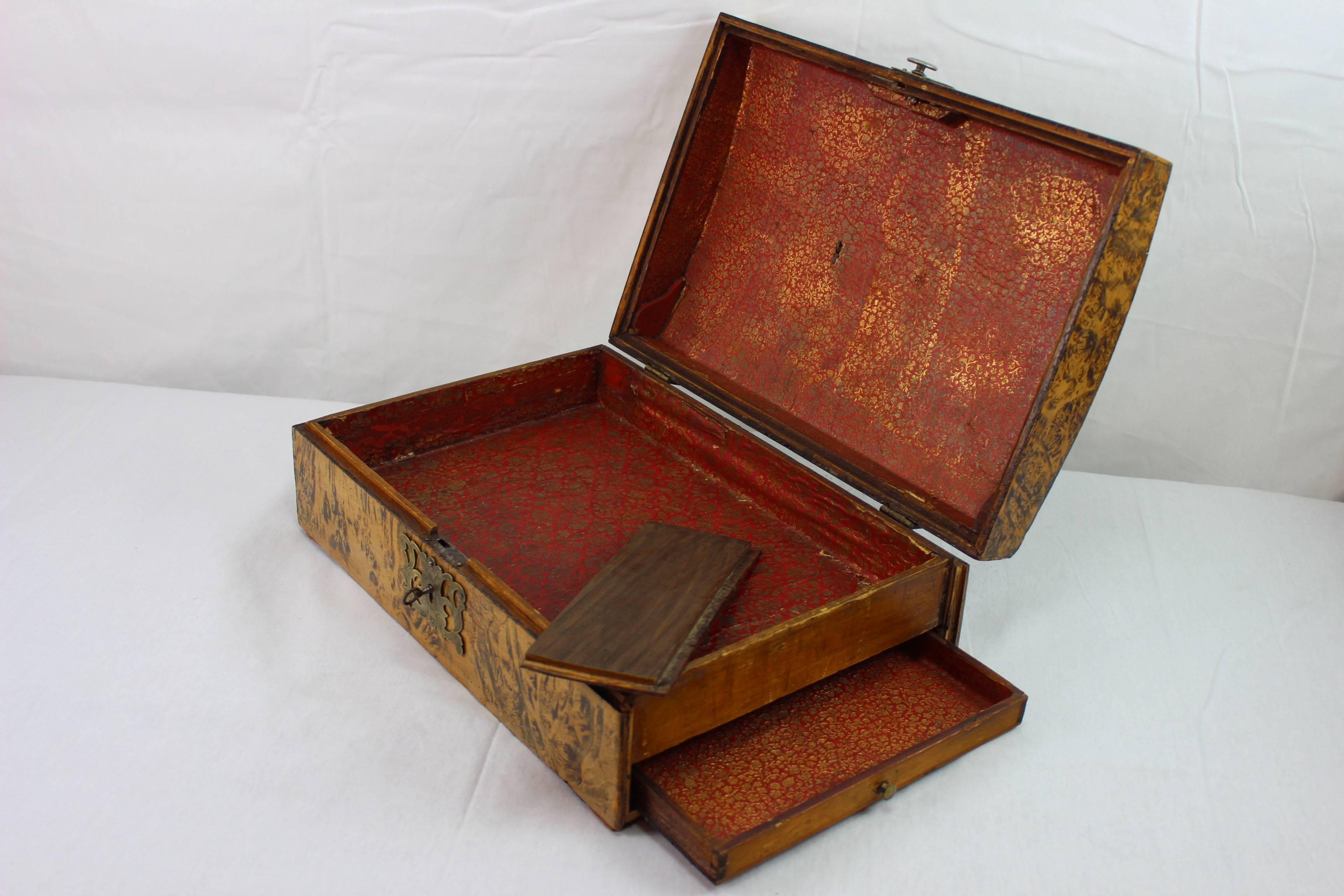 Brass 17th Century German Burl Walnut Box, with Secret Compartment For Sale
