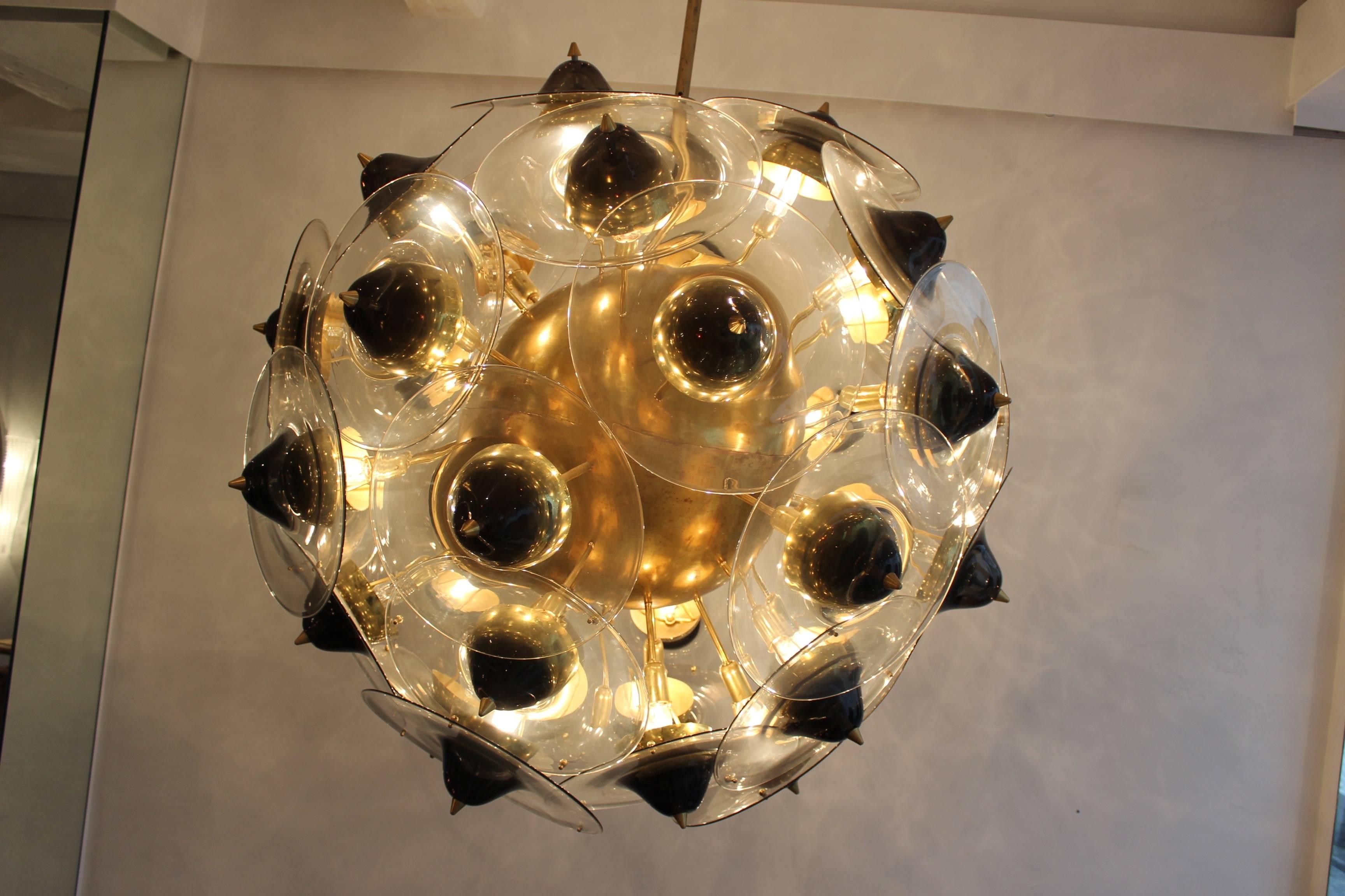Large, 1970s, Very Unique Copper and Murano Glass Chandelier In Excellent Condition For Sale In Maastricht, NL