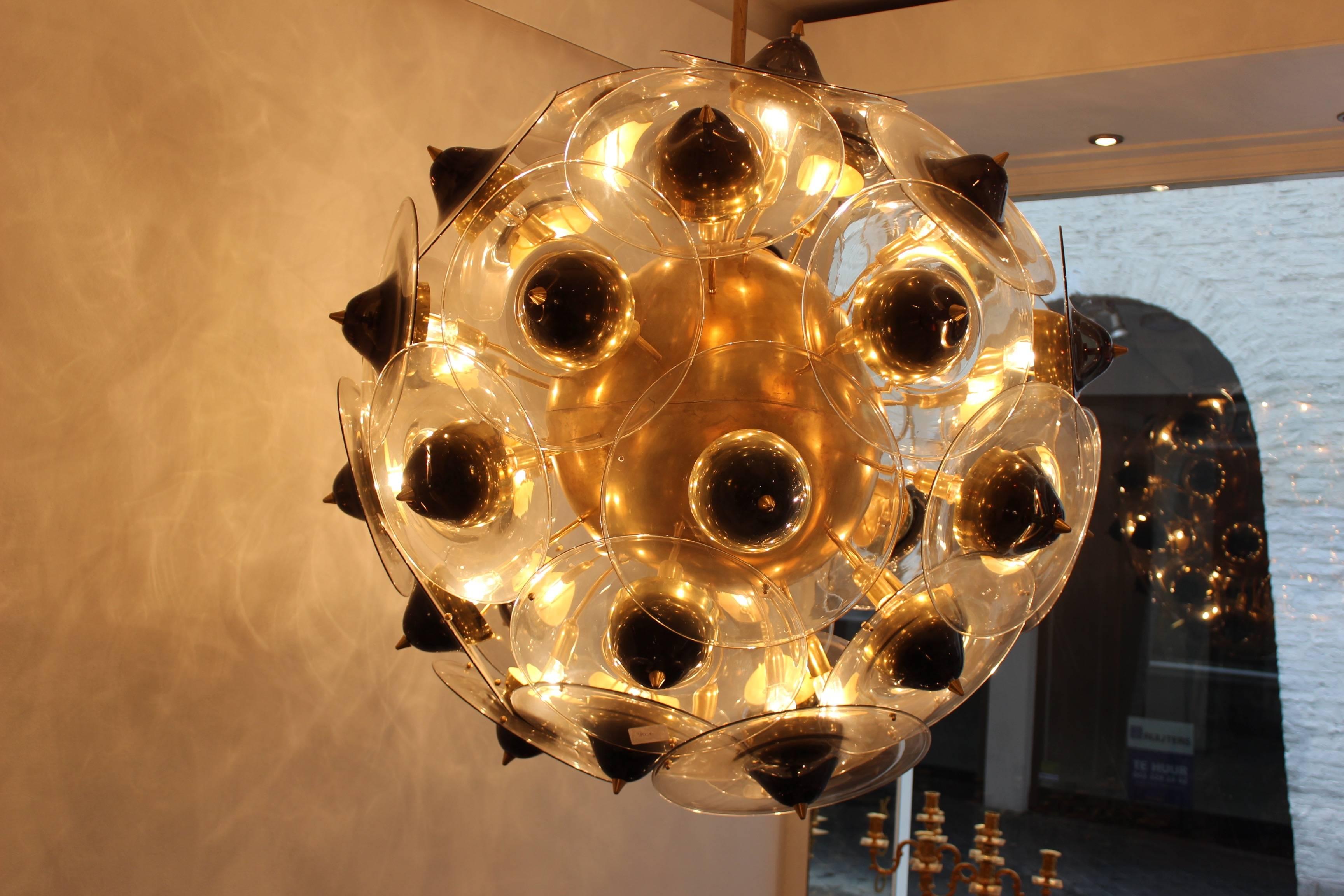 Late 20th Century Large, 1970s, Very Unique Copper and Murano Glass Chandelier For Sale