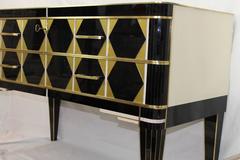 Chest of Drawers, in Black, Gold and White Tinted Glass, Whit Copper Details