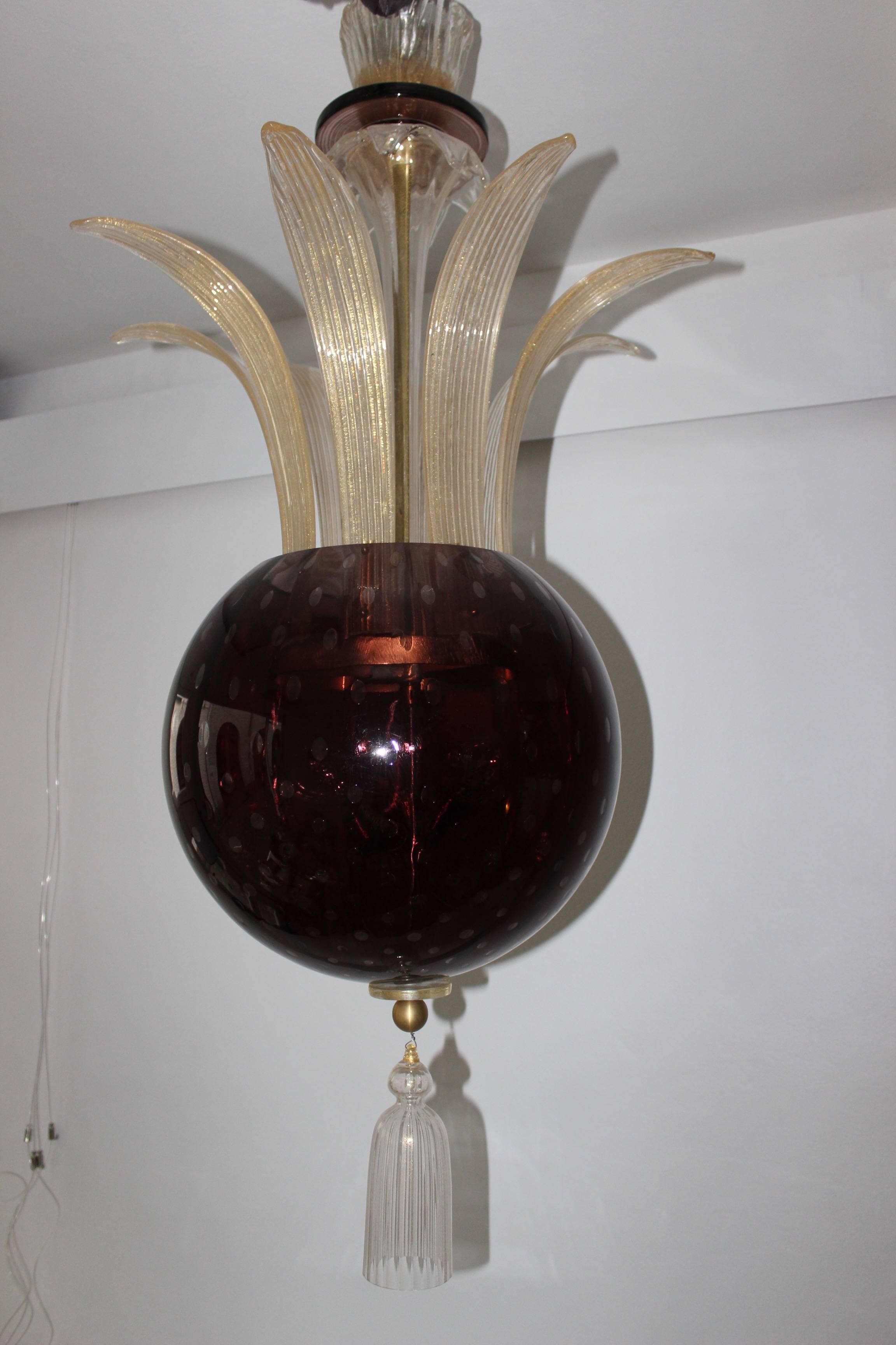 Lovely Venetian Lantern from Handmade Red Blown Murano Glass In Excellent Condition For Sale In Maastricht, NL