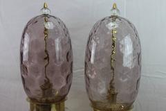 Pair of Soft Purple, Textured Murano Glass Lamps on Top of a Copper Foot