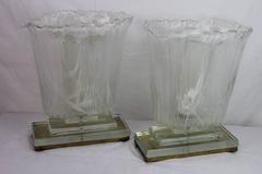 Pair of Flower Shaped Murano Glass and Copper Lamps