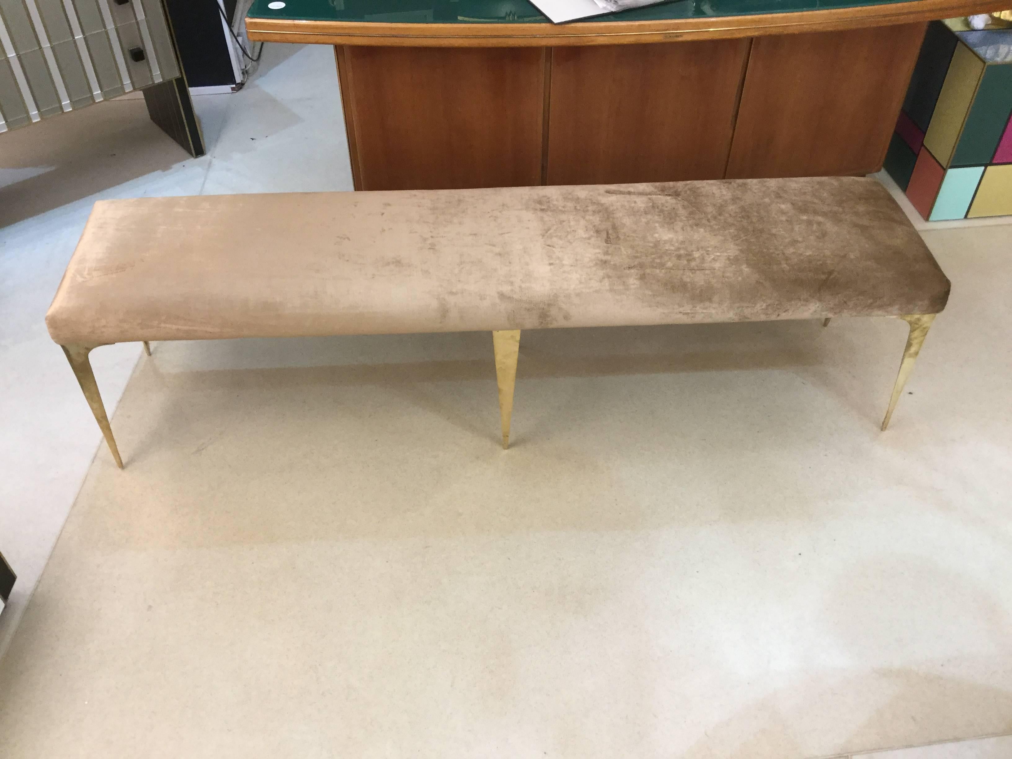 Modern  Italian Bench Bronze Legs Velvet Upholstery