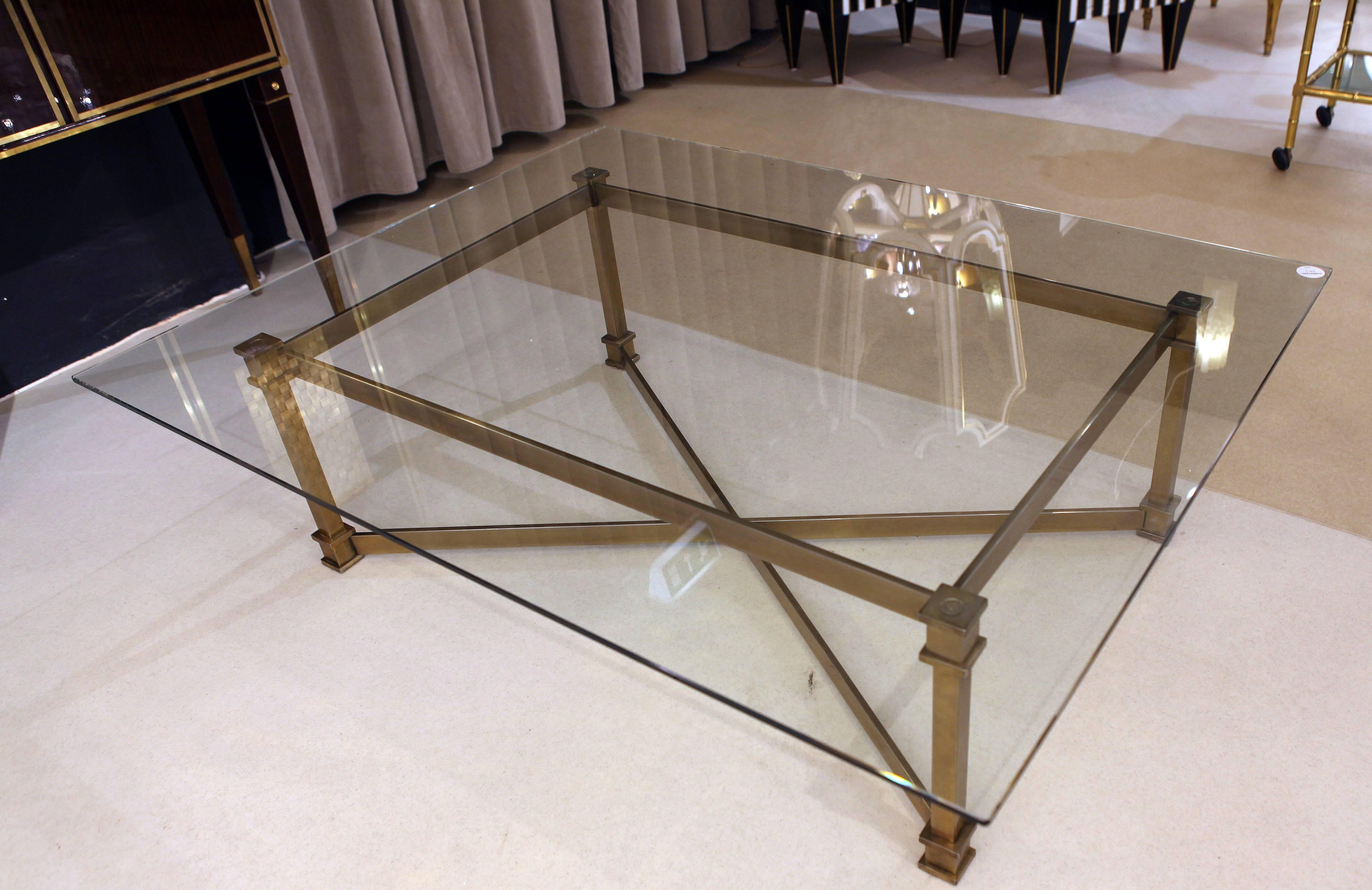 Mid-Century Modern French Coffee Table Brass and Glass Attributed to Mason Jenson, Midcentury 
