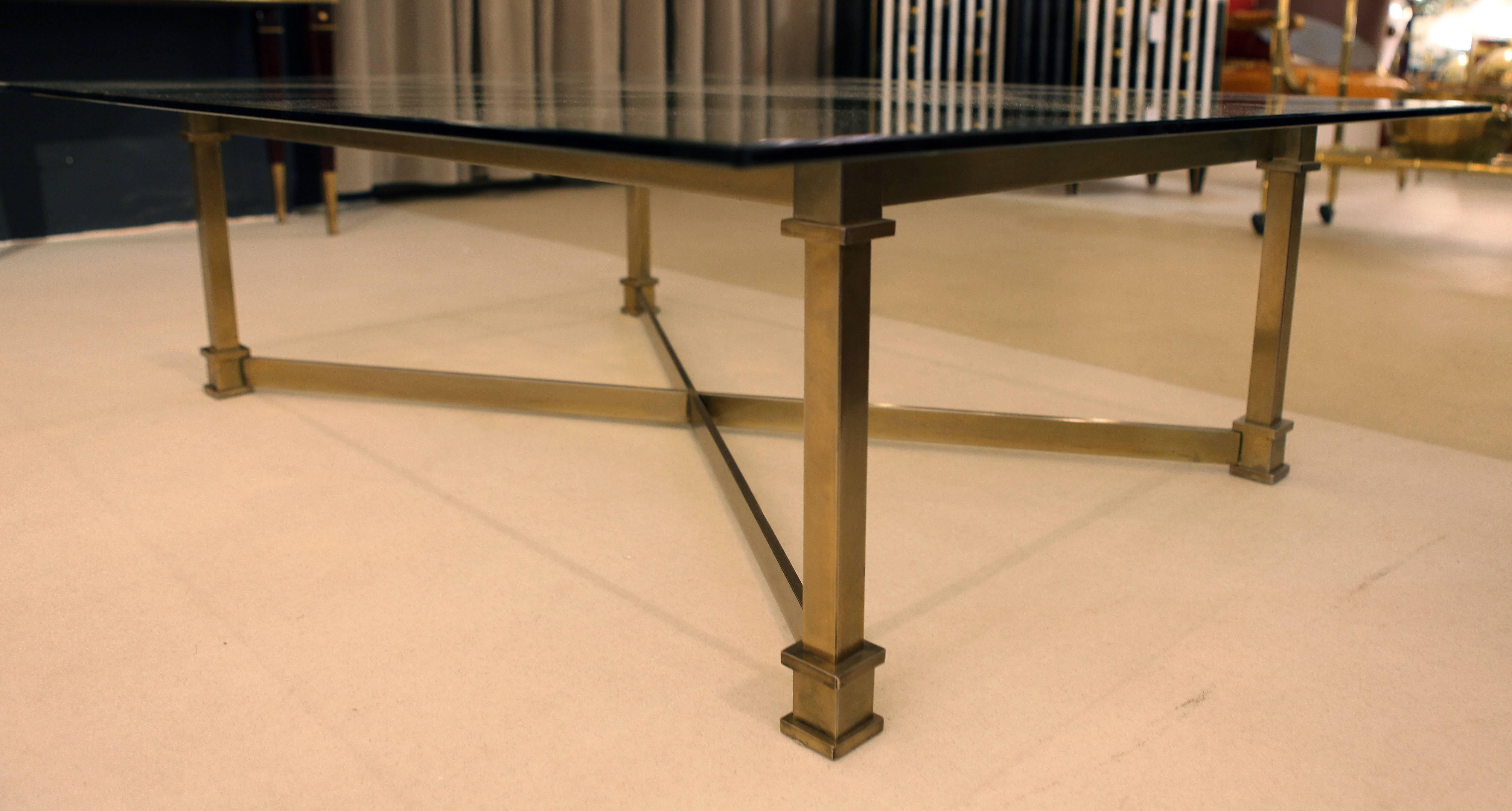 20th Century French Coffee Table Brass and Glass Attributed to Mason Jenson, Midcentury 