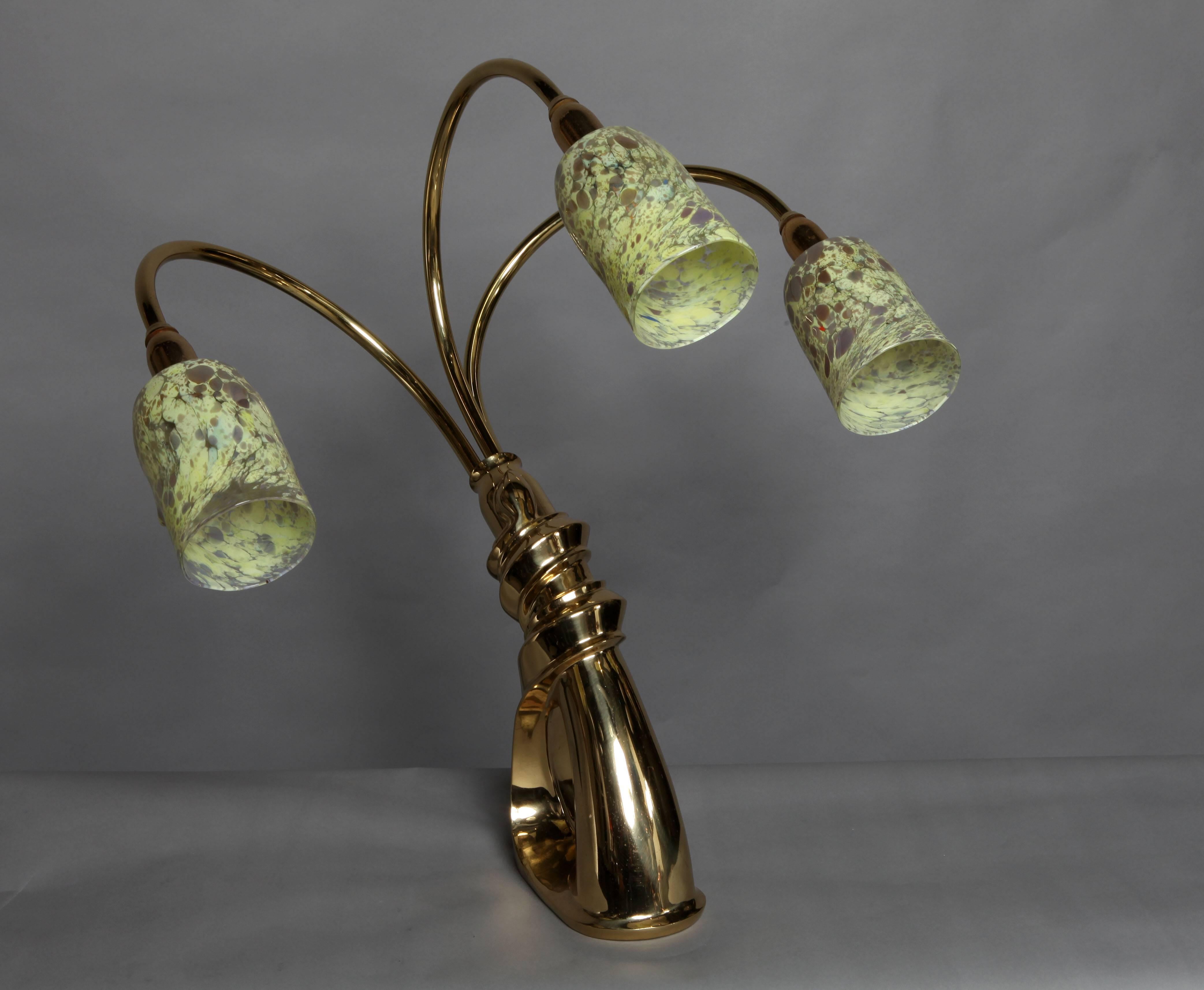 Italian Sculptural Bronze Table Lamp with Venetian Glass Shades, circa 1960 In Excellent Condition In London, GB