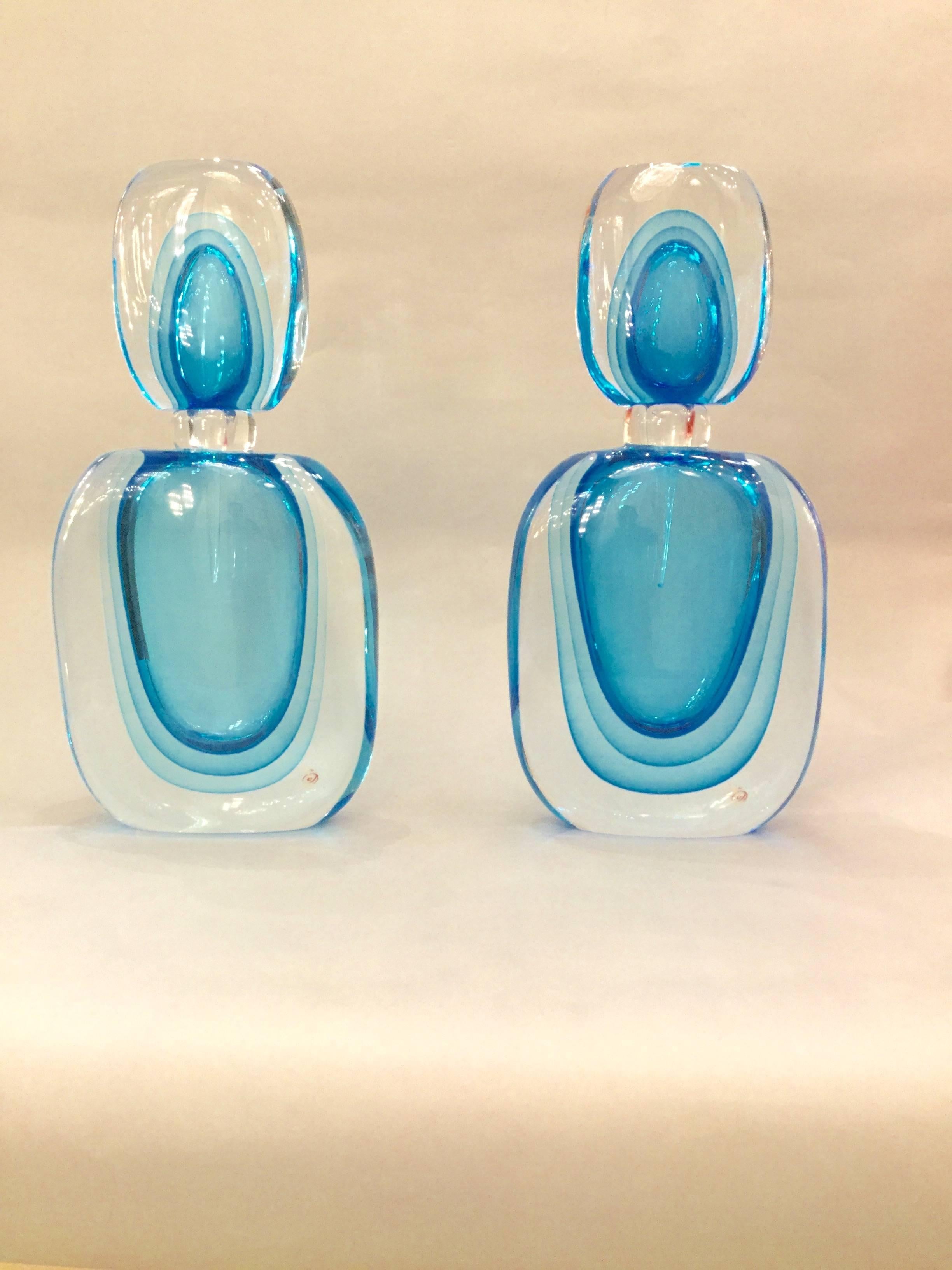 Modern Monumental Italian Glass Bottle, Blue