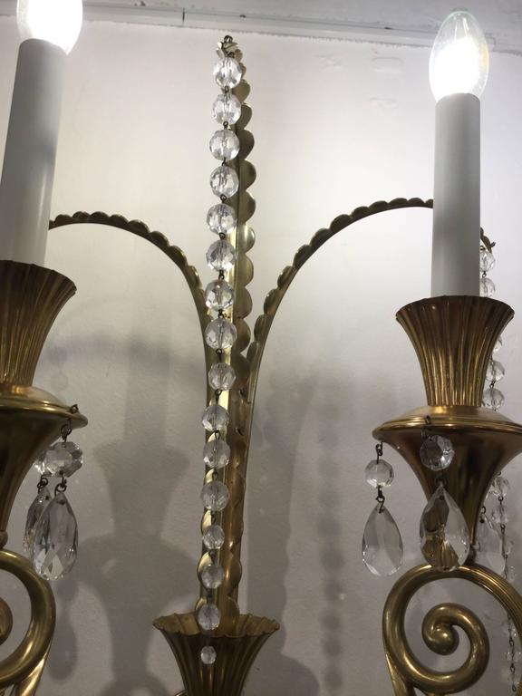 Pair of Monumental Italian Decorative Wall Lights with Cut Crystal Drops For Sale at 1stdibs