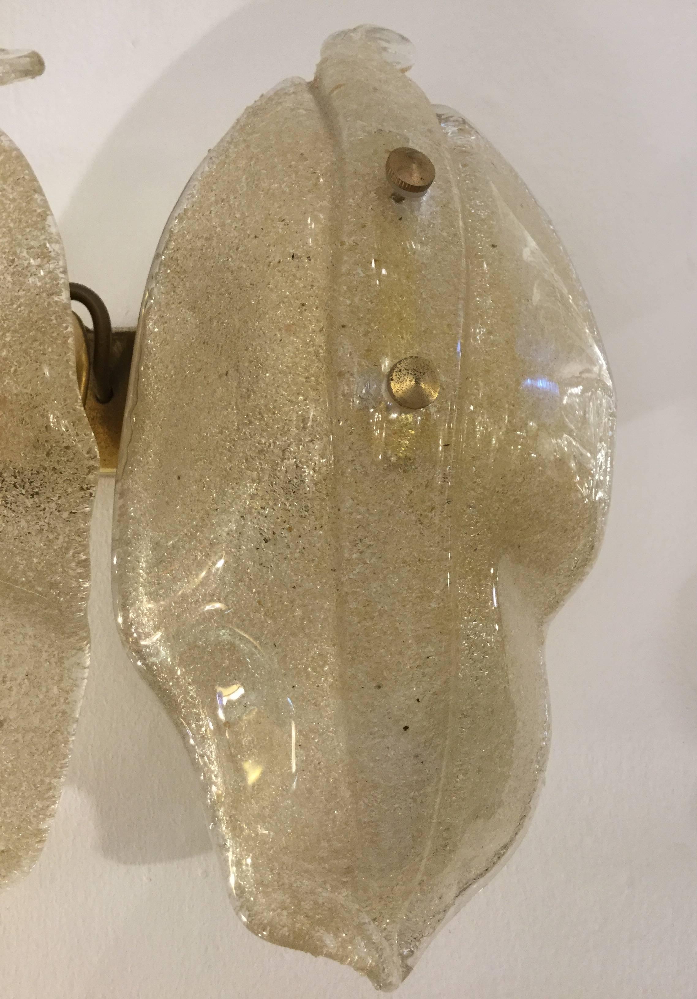 Italian Pair of Gold Murano Glass Sconces, Italy 1960 For Sale