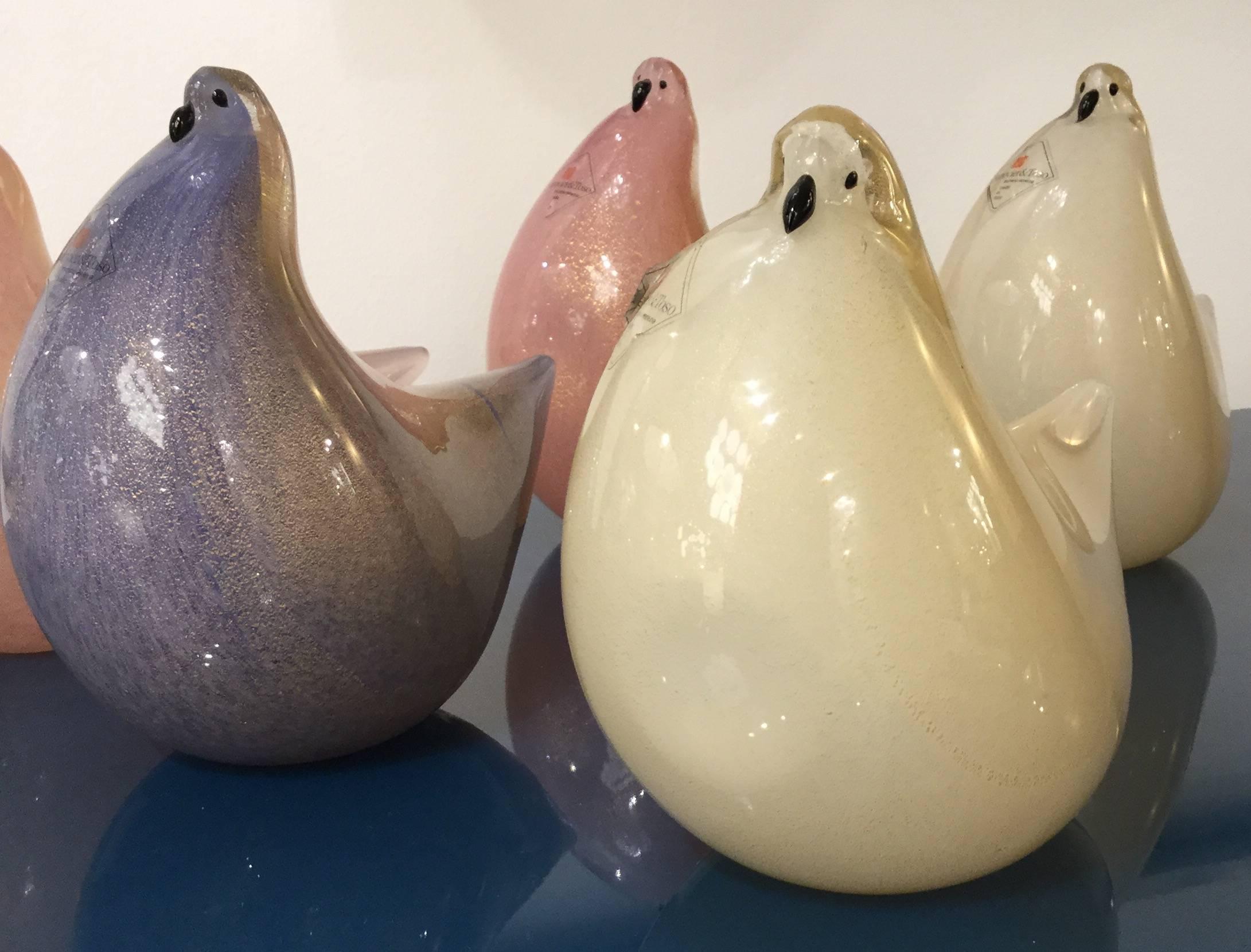 Mid-20th Century Set of 8 1950 Italian Murano Glass Doves Signed by Barovier and Toso